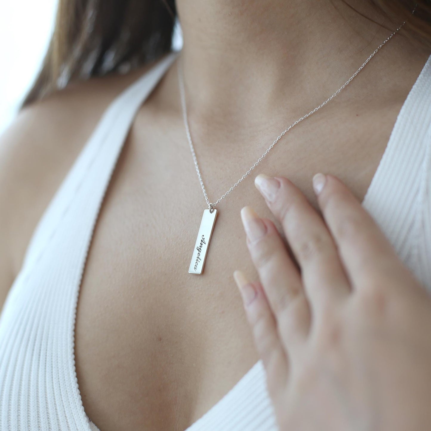 Personalized Name Necklace, Custom Engraved Bar Necklace - Sterling Silver Vertical Necklace - Minimalist Jewelry, Gift for Her