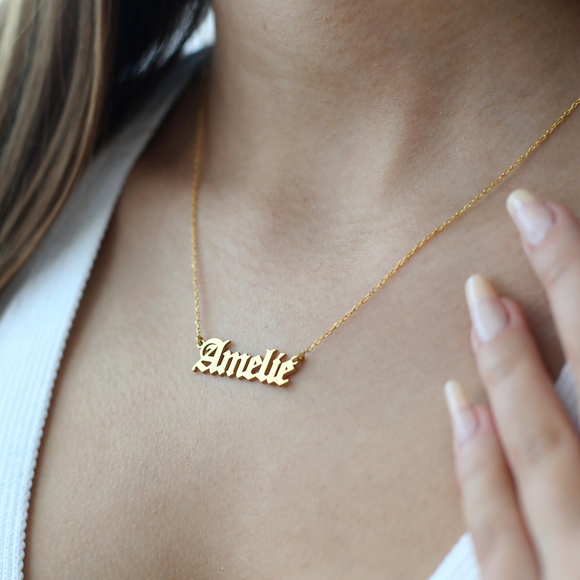 Old English Name Necklace - Personalized Jewelry Necklace - 925 Sterling Silver - Gift for Her - Birthday Gift - Old English Letters, marriage, wedding, bride, wedding gift, bride gift