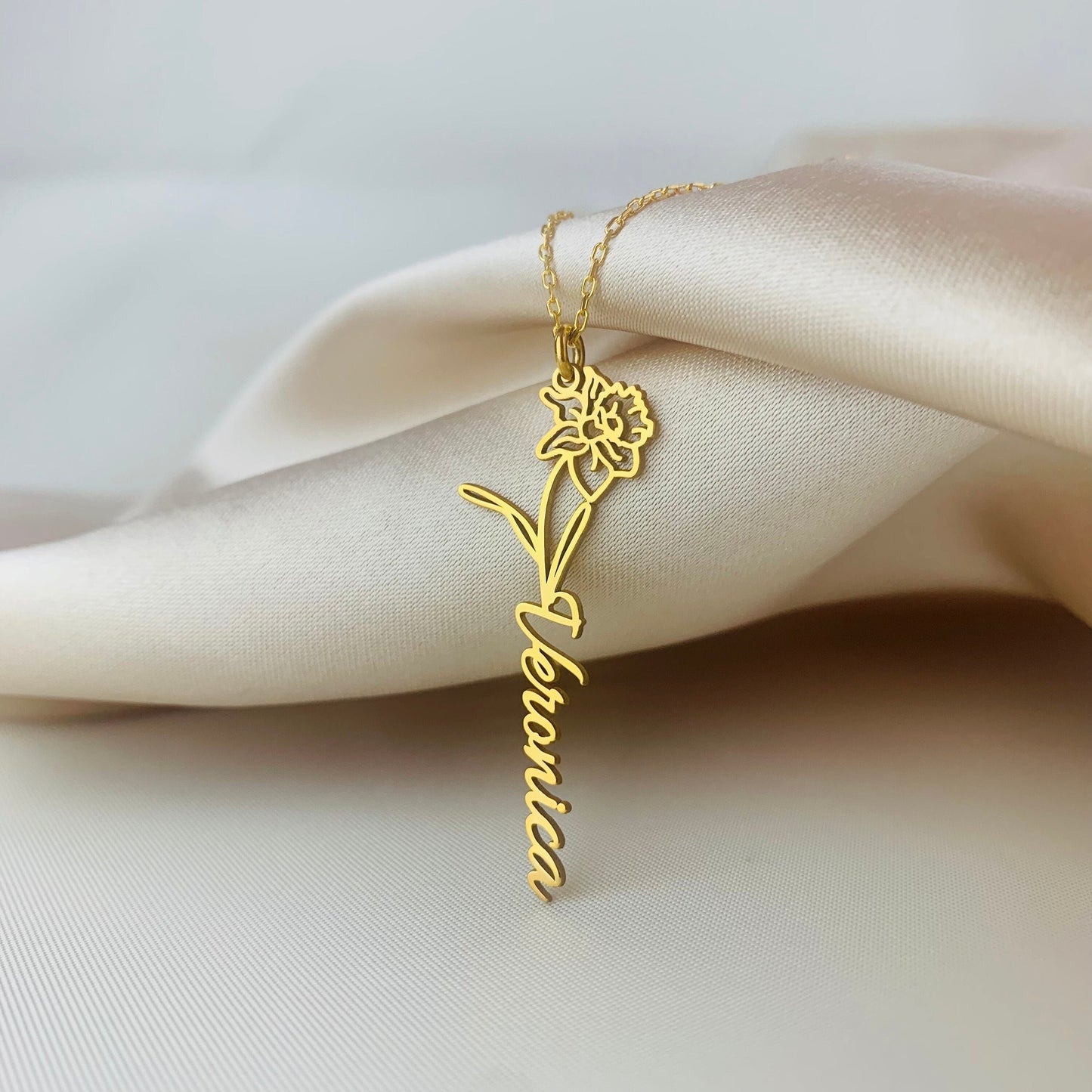 Birthday Flower Necklace With Name, Personalized Birth Month Flower Necklace, Birth Jewelry, Special Gift for Birthday, Mothers Day Gifts