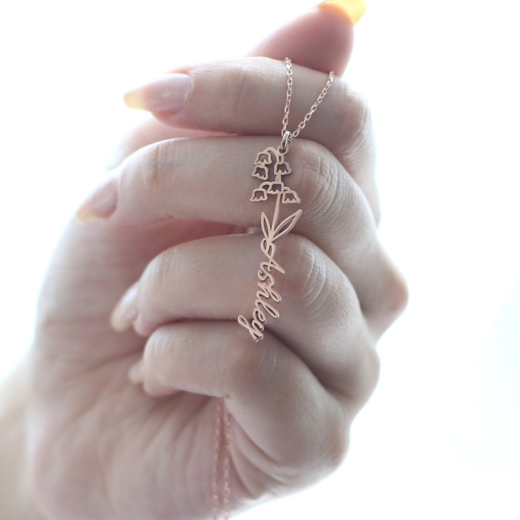 Dainty Birth Flower Name Necklace - Personalized Name Necklace 925 Sterling Silver - Custom Name Jewellery - Birthday Gift for Her