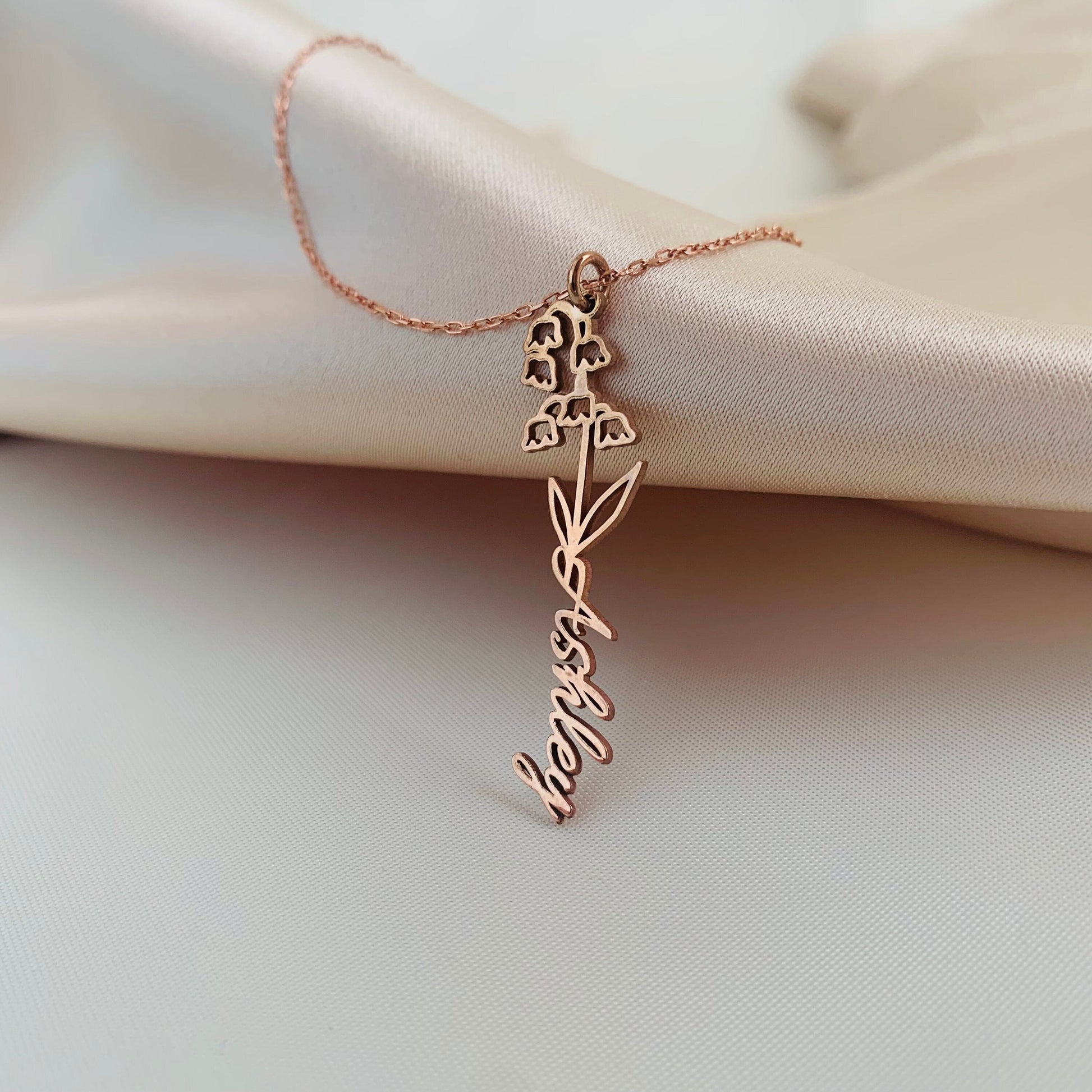Dainty Birth Flower Name Necklace - Personalized Name Necklace 925 Sterling Silver - Custom Name Jewellery - Birthday Gift for Her