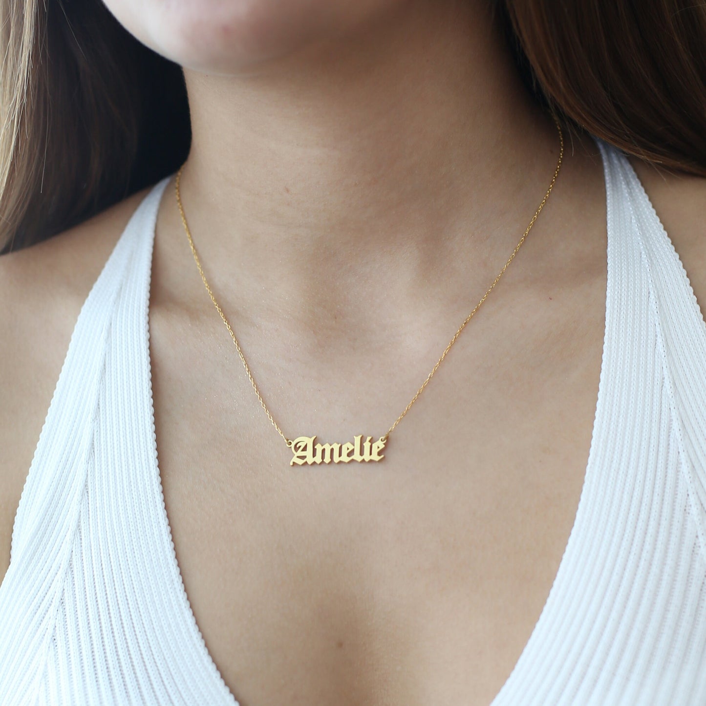 Old English Name Necklace - Personalized Jewelry Necklace - 925 Sterling Silver - Gift for Her - Birthday Gift - Old English Letters, marriage, wedding, bride, wedding gift, bride gift