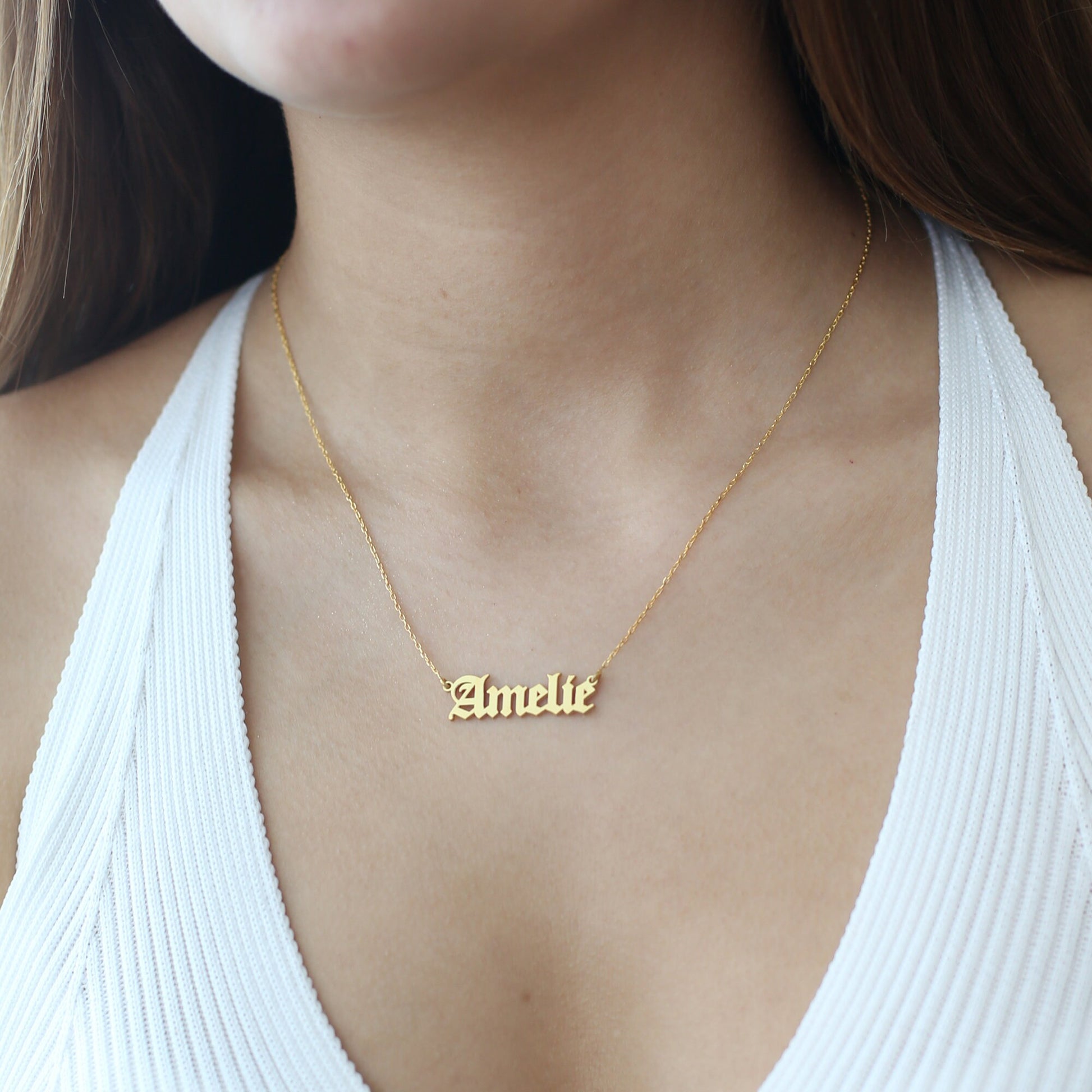 Old English Name Necklace - Personalized Jewelry Necklace - 925 Sterling Silver - Gift for Her - Birthday Gift - Old English Letters, marriage, wedding, bride, wedding gift, bride gift