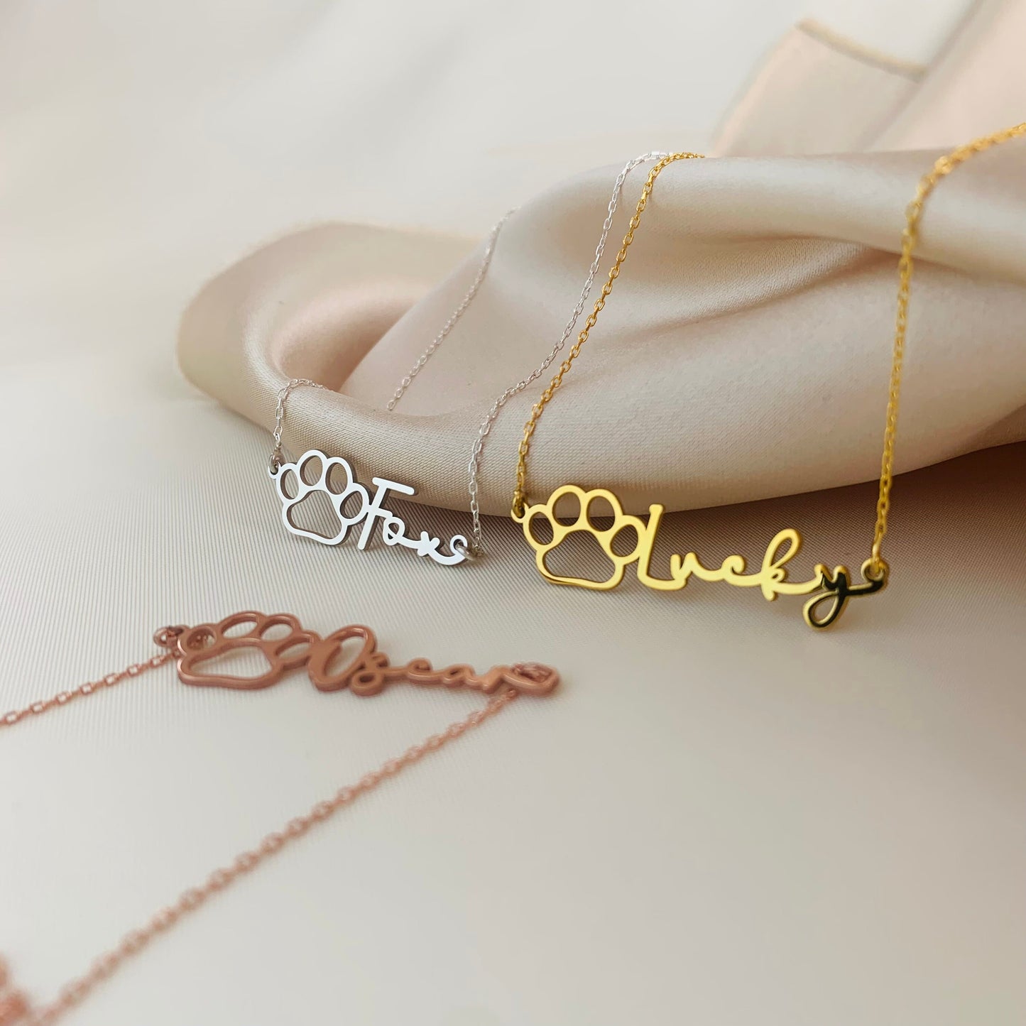 Paw Name Necklace, Pet Personalized Gift, Dog Name Necklace, 925 Sterling Silver Paw Necklace With Name , Pet Memorial Necklace, Pet Print