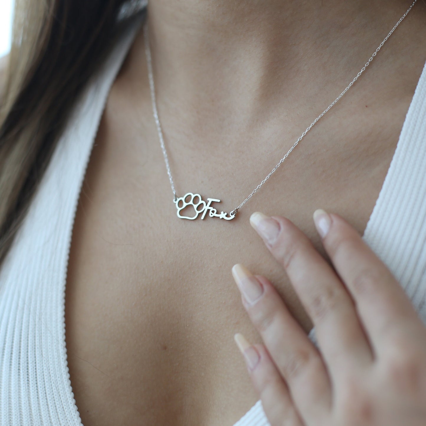 Paw Name Necklace, Pet Personalized Gift, Dog Name Necklace, 925 Sterling Silver Paw Necklace With Name , Pet Memorial Necklace, Pet Print