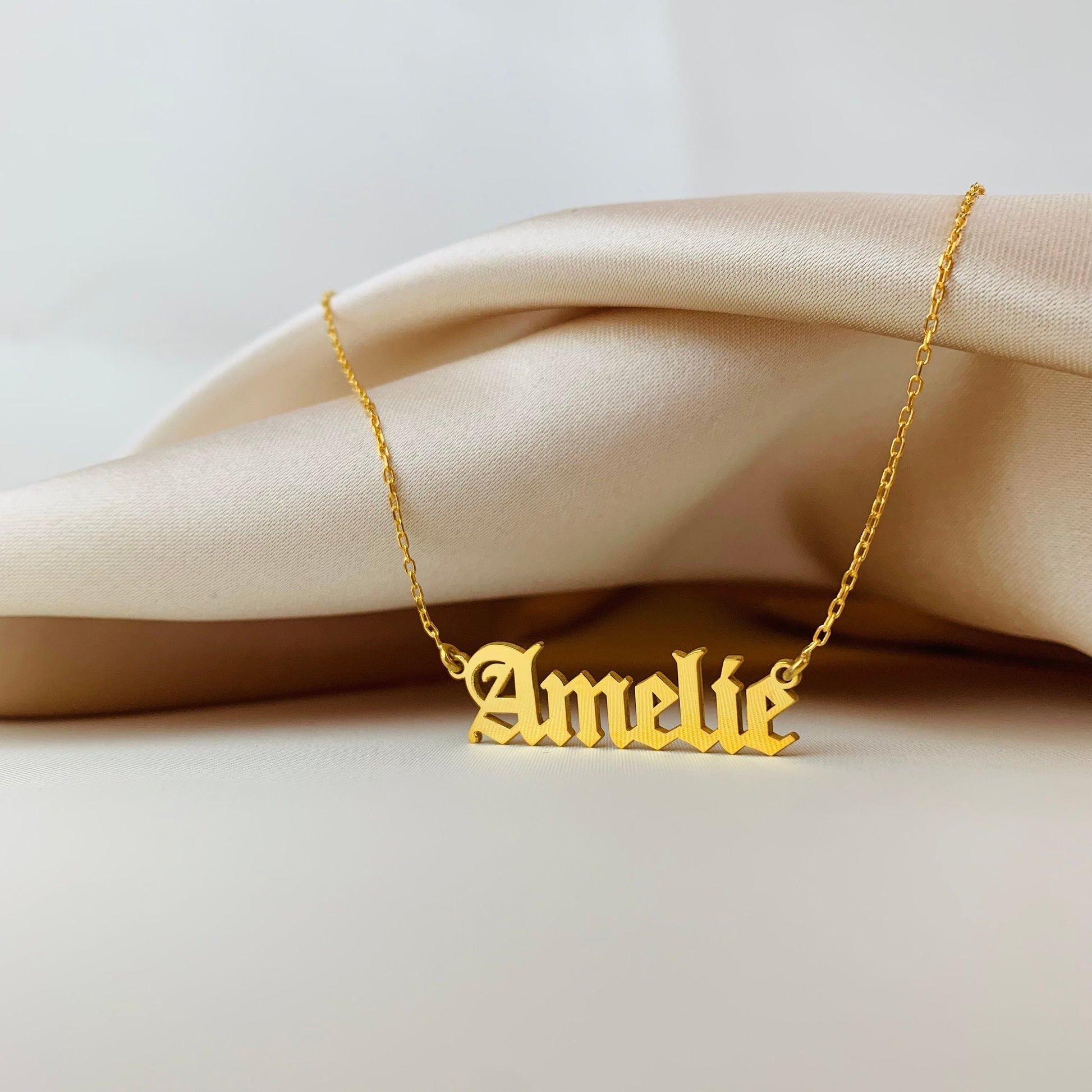 Old English Name Necklace - Personalized Jewelry Necklace - 925 Sterling Silver - Gift for Her - Birthday Gift - Old English Letters