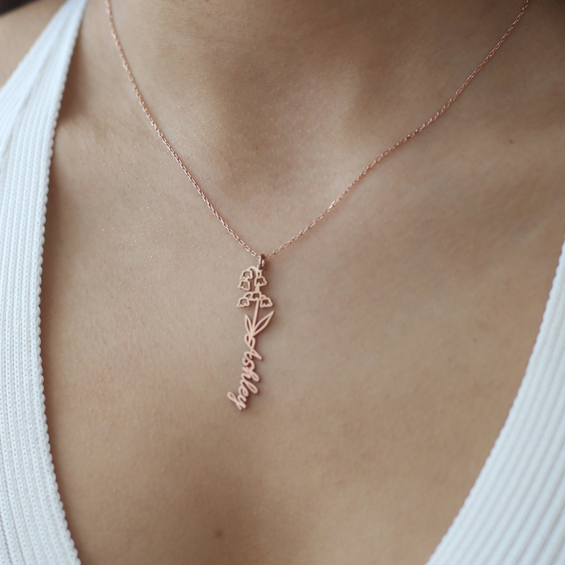 Dainty Name Necklace with Birth Flower , Personalised Name Necklace 925 Sterling Silver , Custom Name Jewellery , Birthday Gift for Her