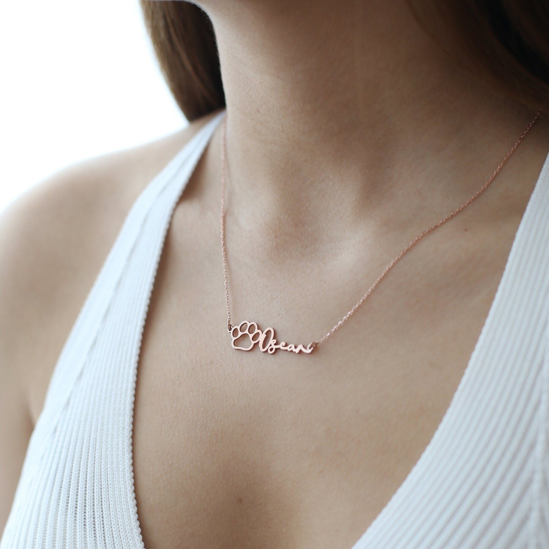 Paw Name Necklace, Custom Dog Name Necklace, Pet Name Jewelry, Personalized Dog Memorial Necklace, Dog Mom Gifts