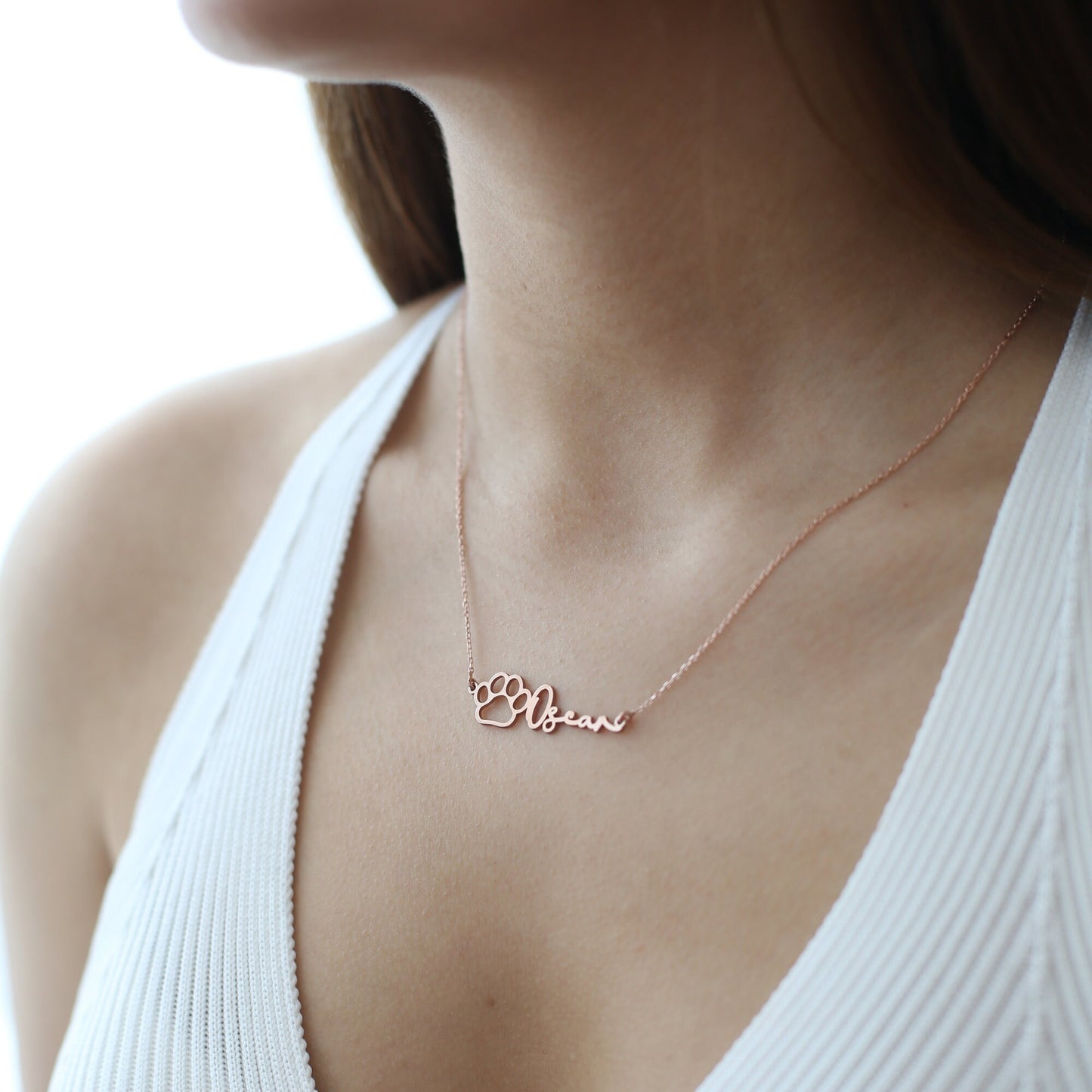 Paw Name Necklace, Pet Personalized Gift, Dog Name Necklace, 925 Sterling Silver Paw Necklace With Name , Pet Memorial Necklace, Pet Print