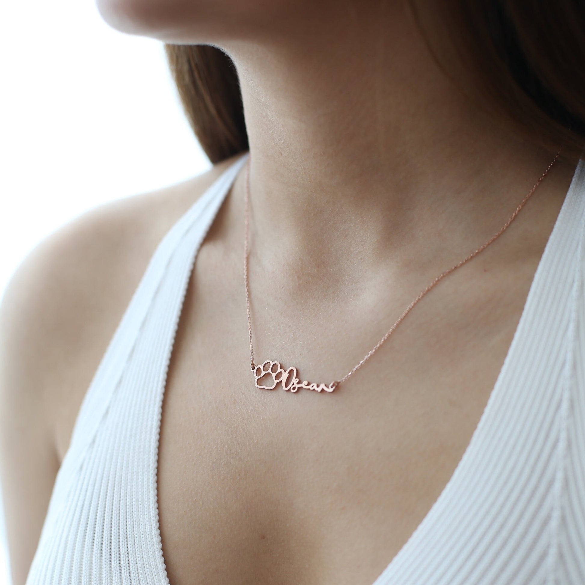 Paw Name Necklace, Pet Personalized Gift, Dog Name Necklace, 925 Sterling Silver Paw Necklace With Name , Pet Memorial Necklace, Pet Print