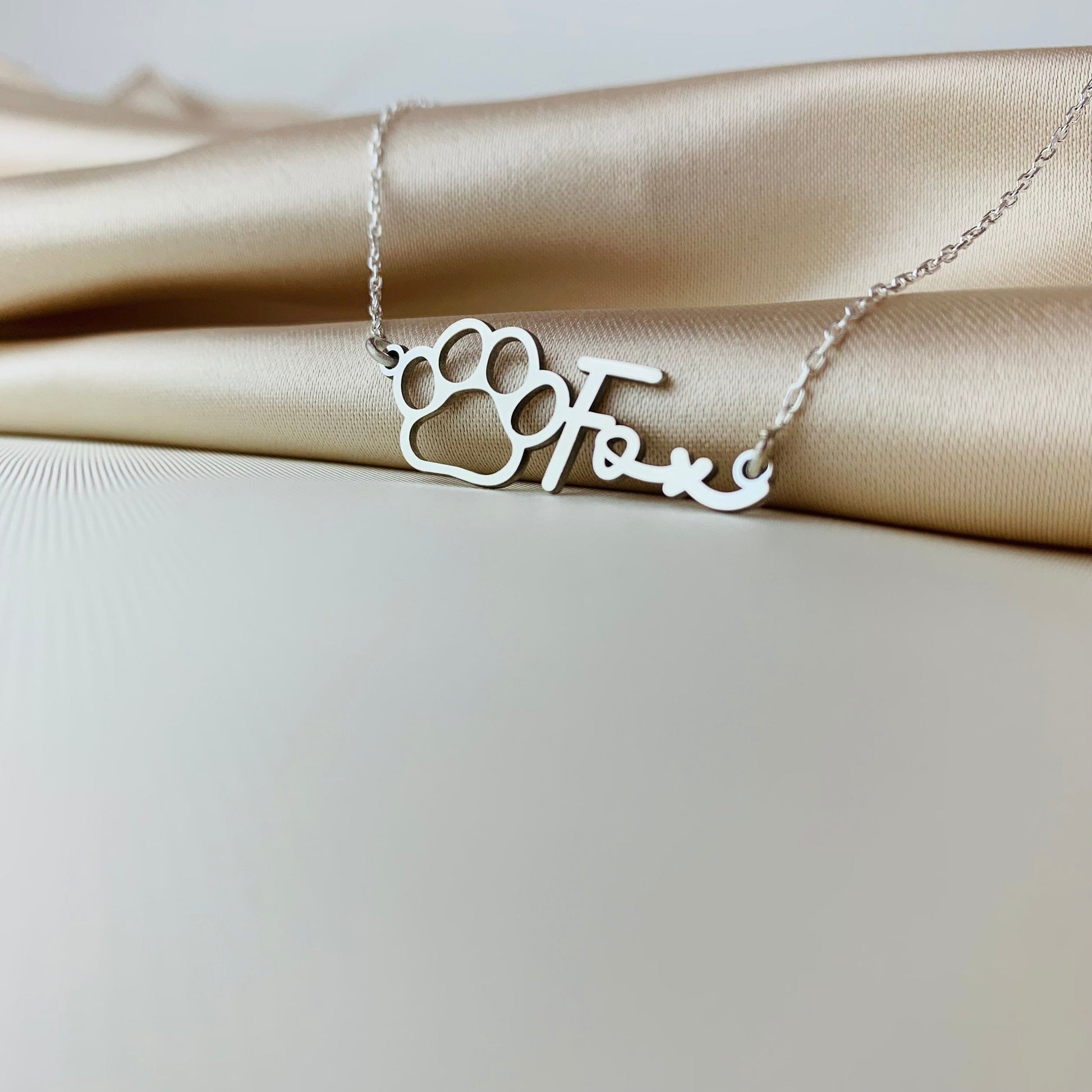 Paw Name Necklace, Pet Personalized Gift, Dog Name Necklace, 925 Sterling Silver Paw Necklace With Name , Pet Memorial Necklace