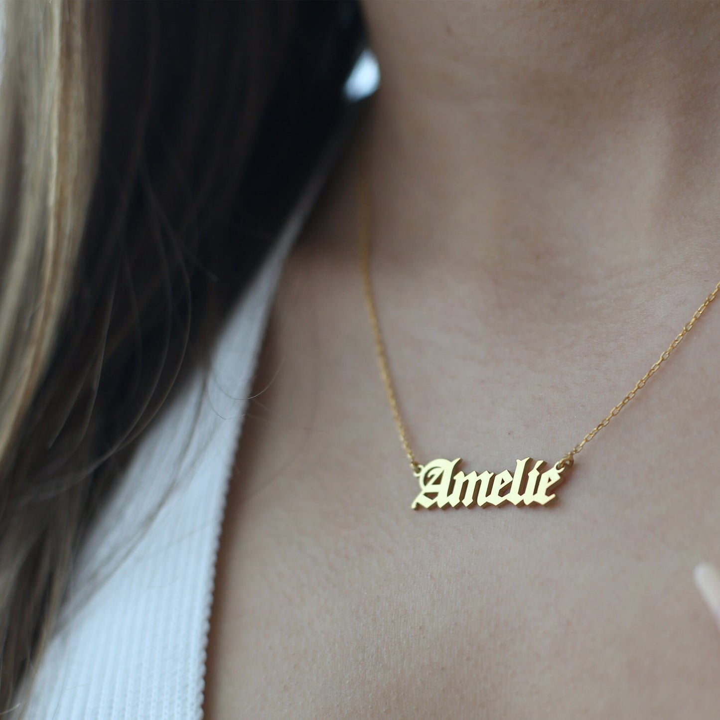 Old English Name Necklace - Personalized Jewelry Necklace - 925 Sterling Silver - Gift for Her - Birthday Gift - Old English Letters