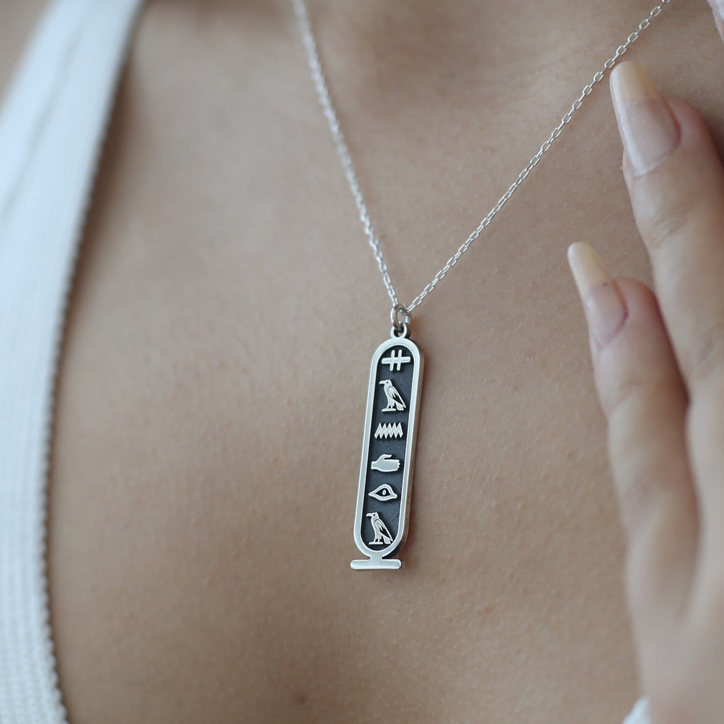 Ancient Egyptian Hieroglyphic Name Necklace, Cartouche Egyptian Hieroglyphic Name Necklace, Egyptian Alphabet Necklace