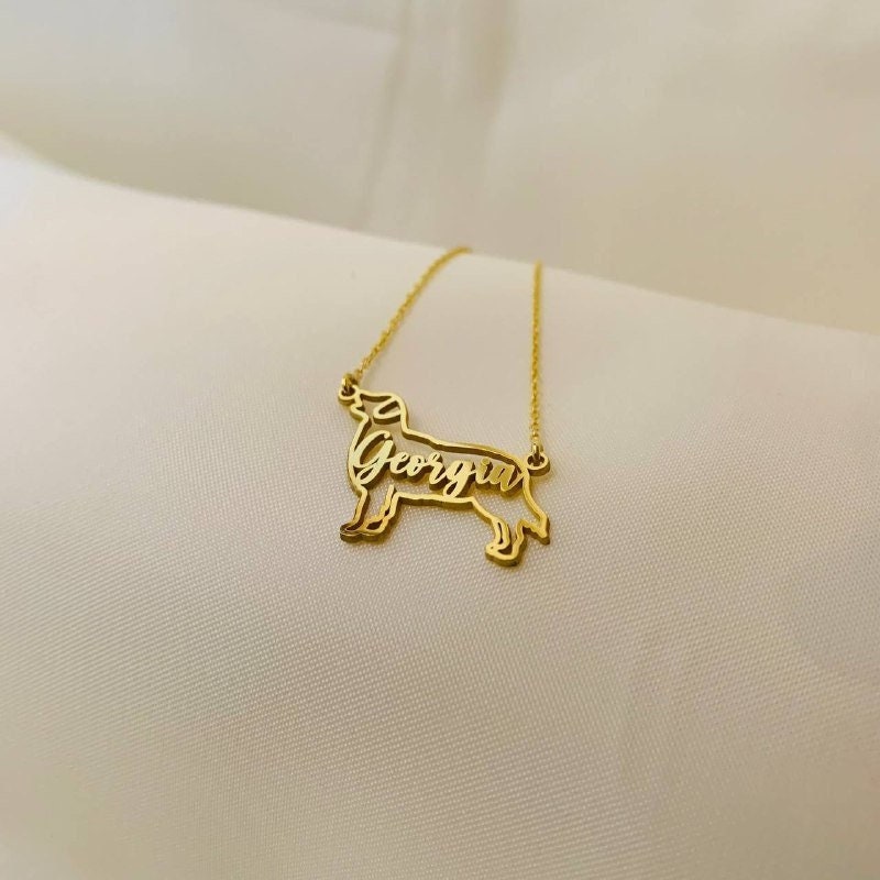Golden Retriever Dog Silhouette Necklace with Name,Animal Pet Personalized Memorial Gift,Golden Retriever Dog Custom Necklace,Christmas Gift