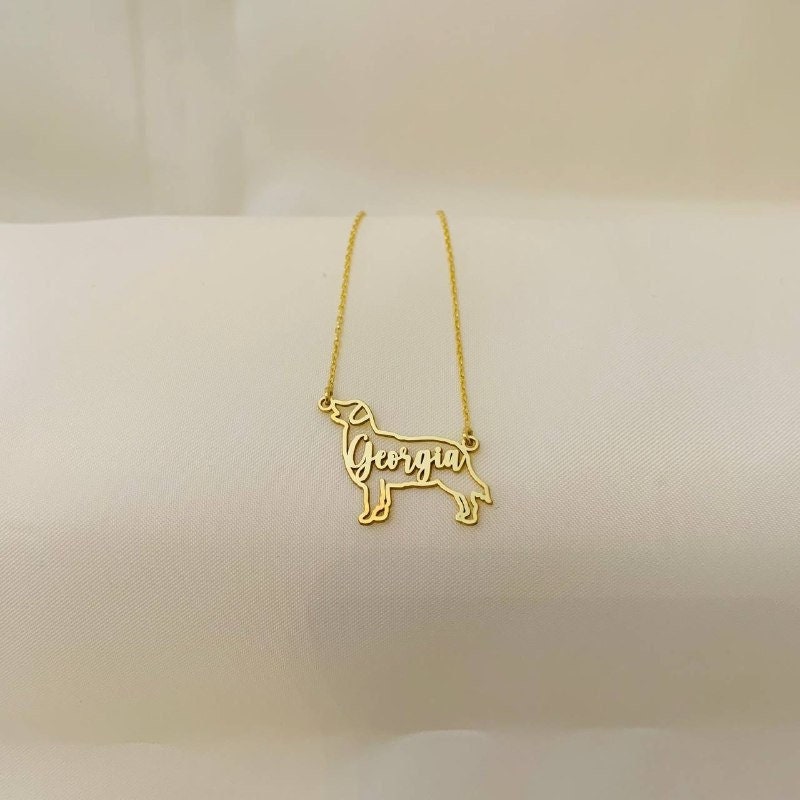 Golden Retriever Dog Silhouette Necklace with Name,Animal Pet Personalized Memorial Gift,Golden Retriever Dog Custom Necklace,Christmas Gift