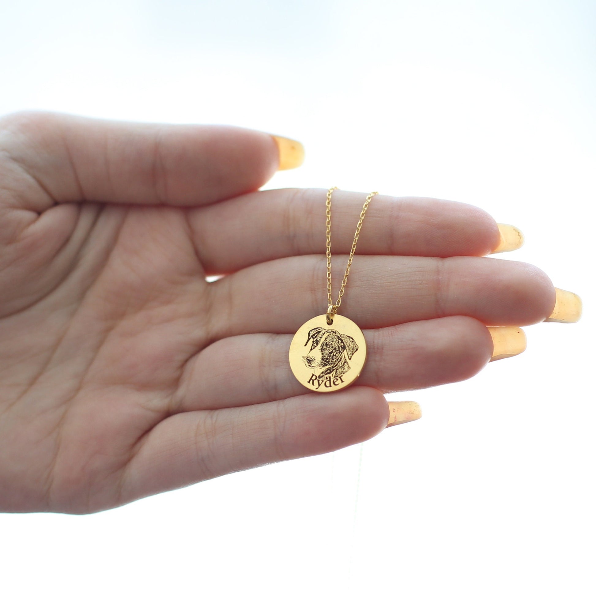 Custom Pet Portrait Necklace, Engraved Dog Cat Coin Pendant, Personalized Pet Name Jewelry, Pet Memorial Gift, Dog Mom Necklace, Loss Gift
