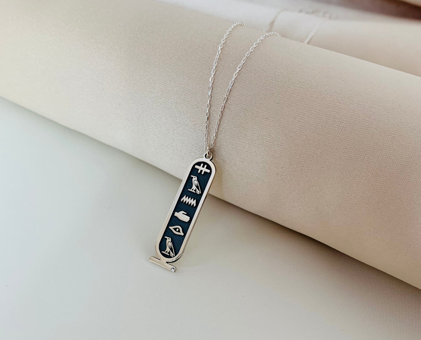 Ancient Egyptian Hieroglyphic Name Necklace, Cartouche Egyptian Hieroglyphic Name Necklace, Egyptian Alphabet Necklace