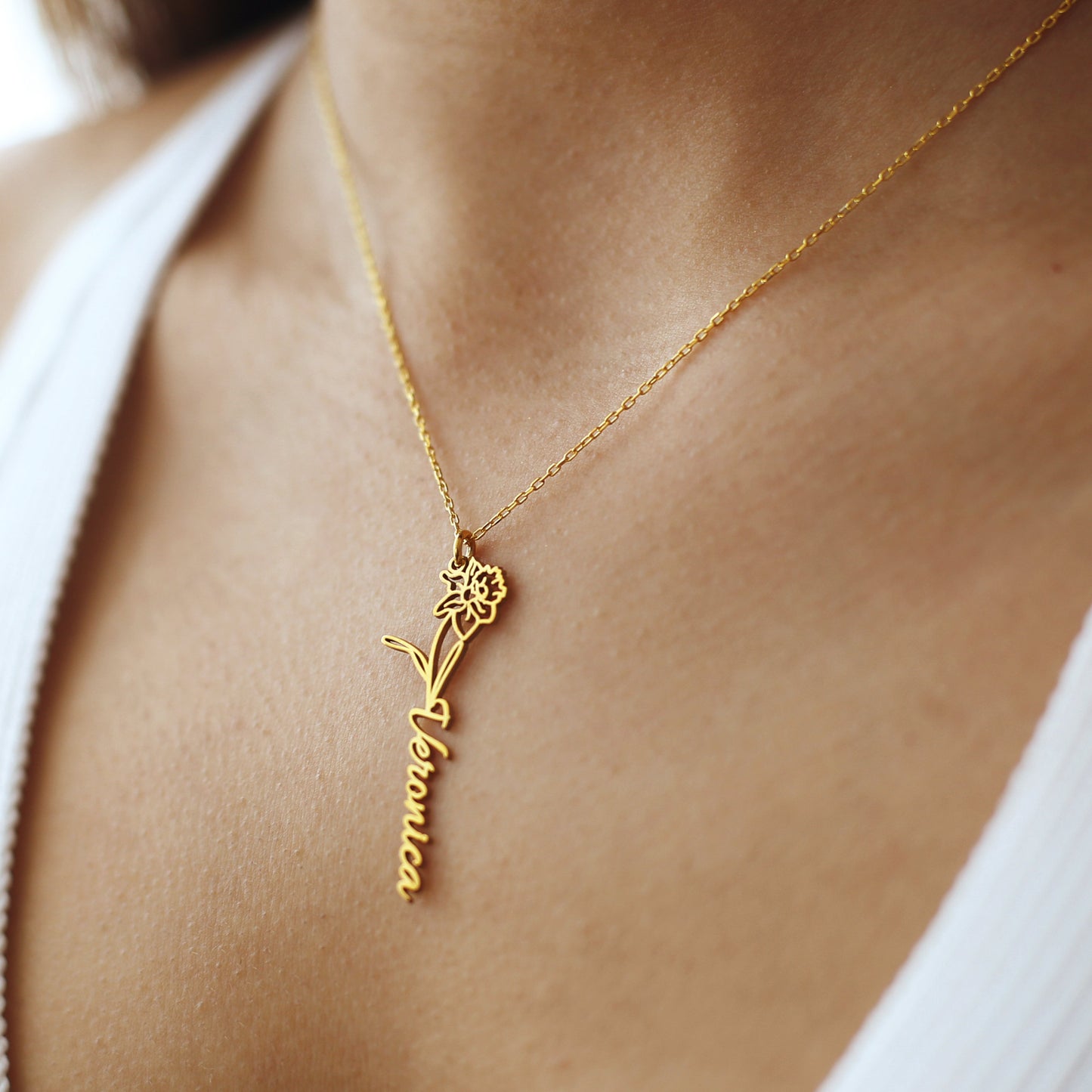 Dainty Name Necklace with Birth Flower - Personalized Name Necklace 925 Sterling Silver - Custom Name Jewellery - Birthday Gift for Her