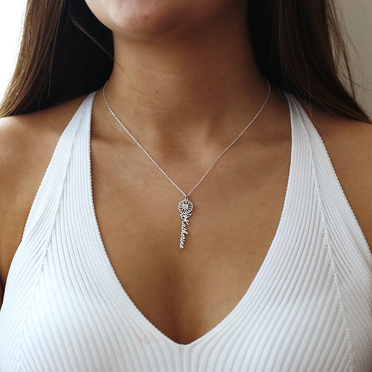 Dainty Name Necklace with Birth Flower - Personalized Name Necklace 925 Sterling Silver - Custom Name Jewellery - Birthday Gift for Her