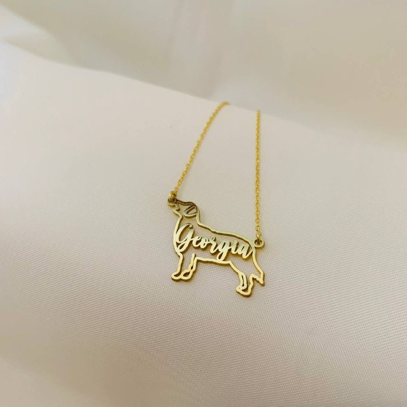 Golden Retriever Dog Silhouette Necklace with Name,Animal Pet Personalized Memorial Gift,Golden Retriever Dog Custom Necklace,Christmas Gift