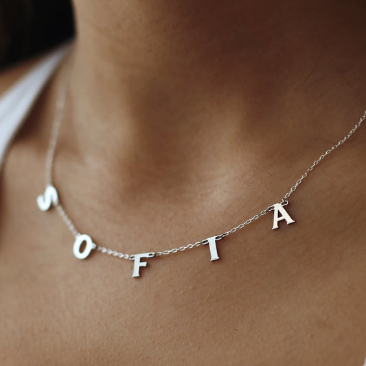Spaced Letter Necklace, Handmade Custom Letter Necklace, Dainty Name Necklace, Personalized Initial Name Jewelry, Personalized Name Jewelry