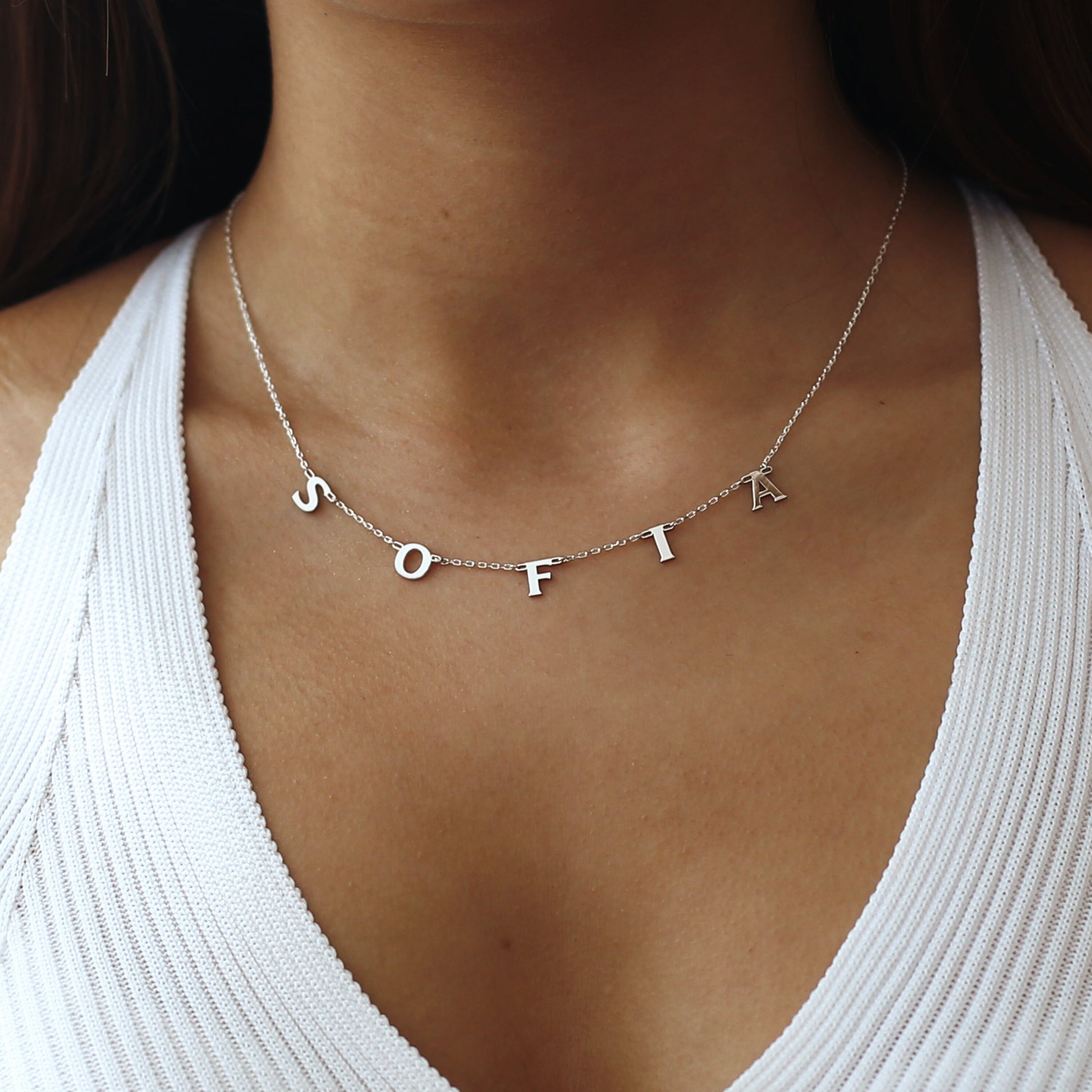 Spaced Letter Necklace, Handmade Custom Letter Necklace, Dainty Name Necklace, Personalized Initial Name Jewelry, Personalized Name Jewelry