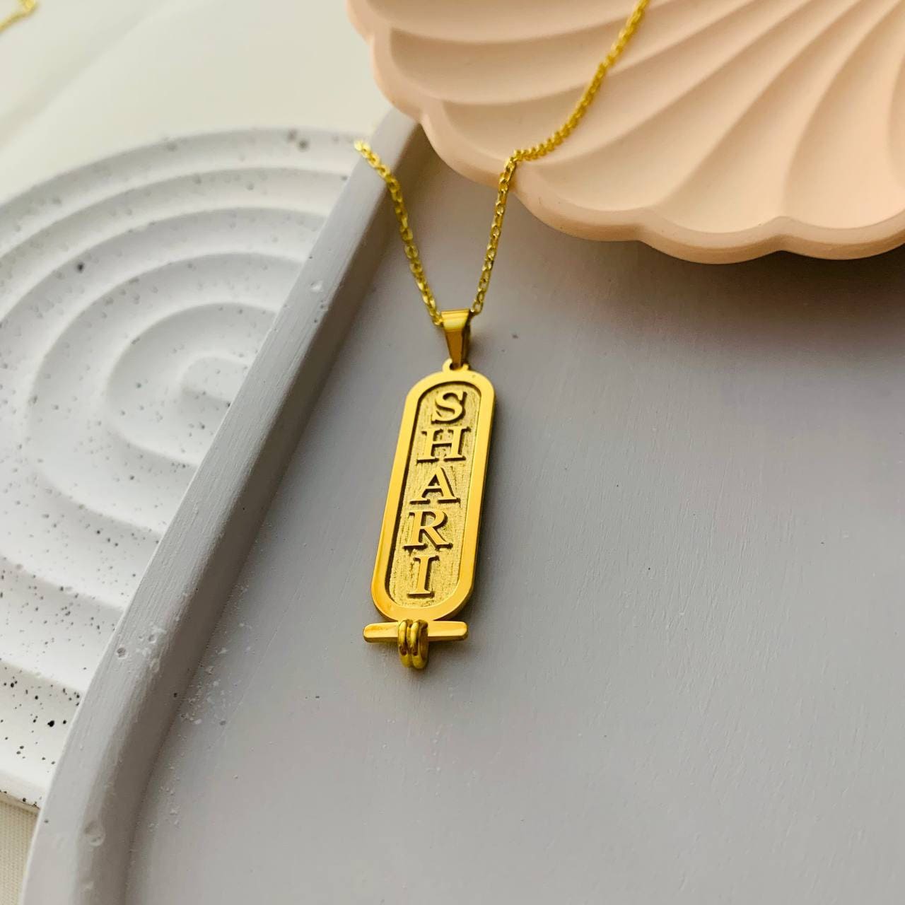 14K Gold Cartouche Name Necklace, Custom Cartouche Name Necklace, Gold Bar Necklace, Engraved Name Necklace, Filled Bar Name Necklace