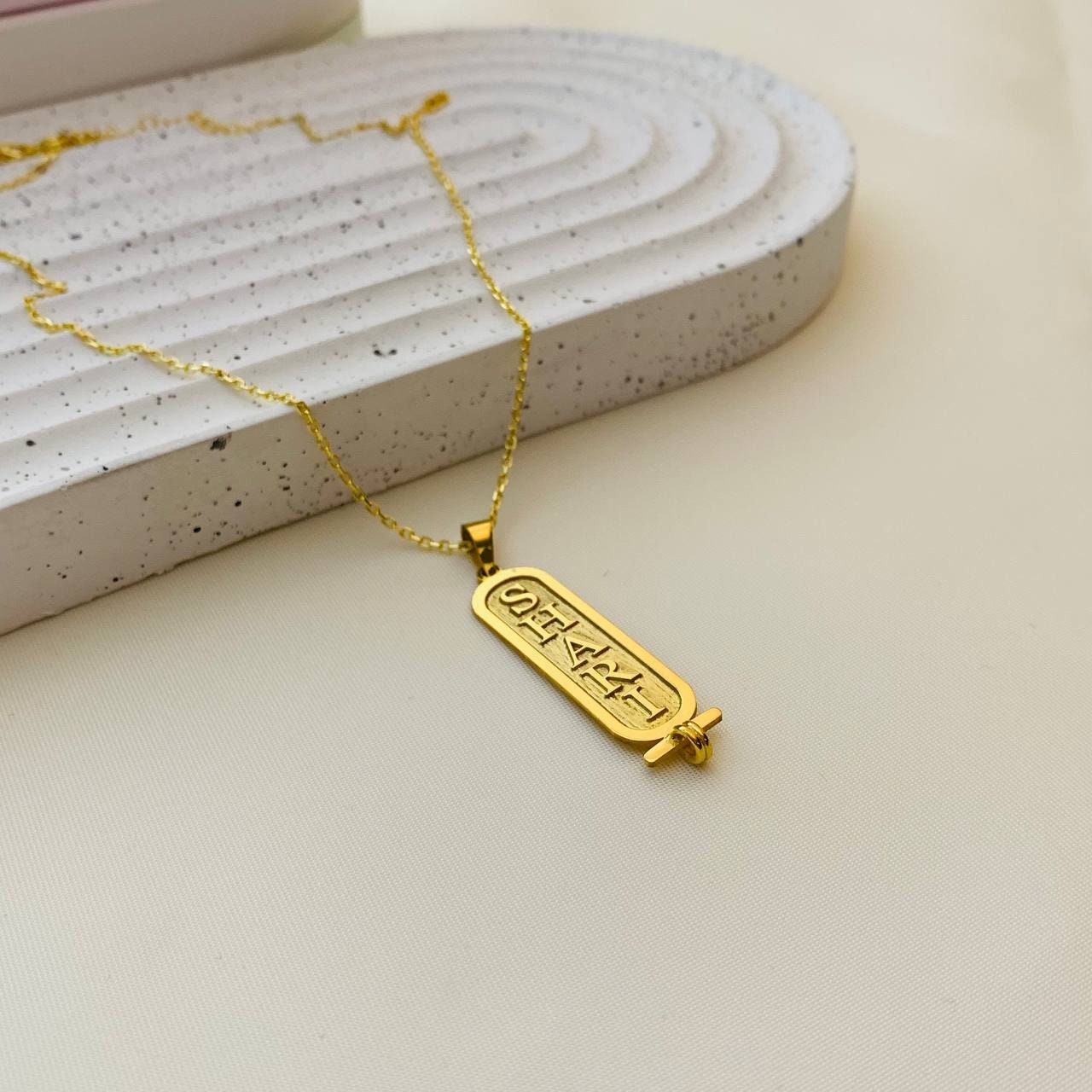 14K Gold Cartouche Name Necklace, Custom Cartouche Name Necklace, Gold Bar Necklace, Engraved Name Necklace, Filled Bar Name Necklace