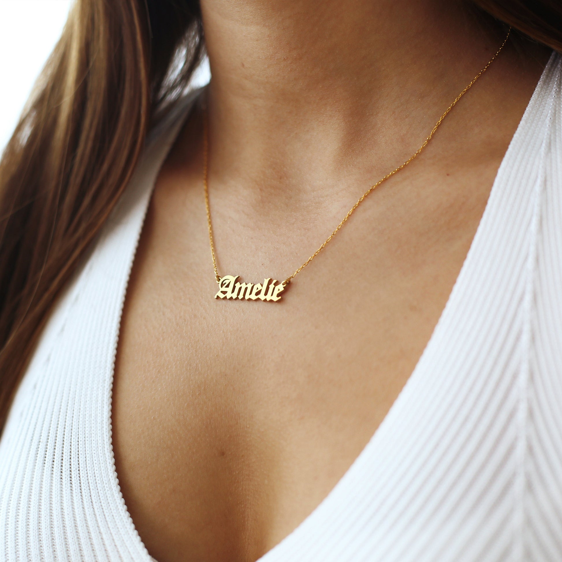 Custom Name Necklace, Personalized Nameplate Name Necklace, 14K Gold Dainty Name Necklace, Custom Cartouche Name Necklace, Valentines Day