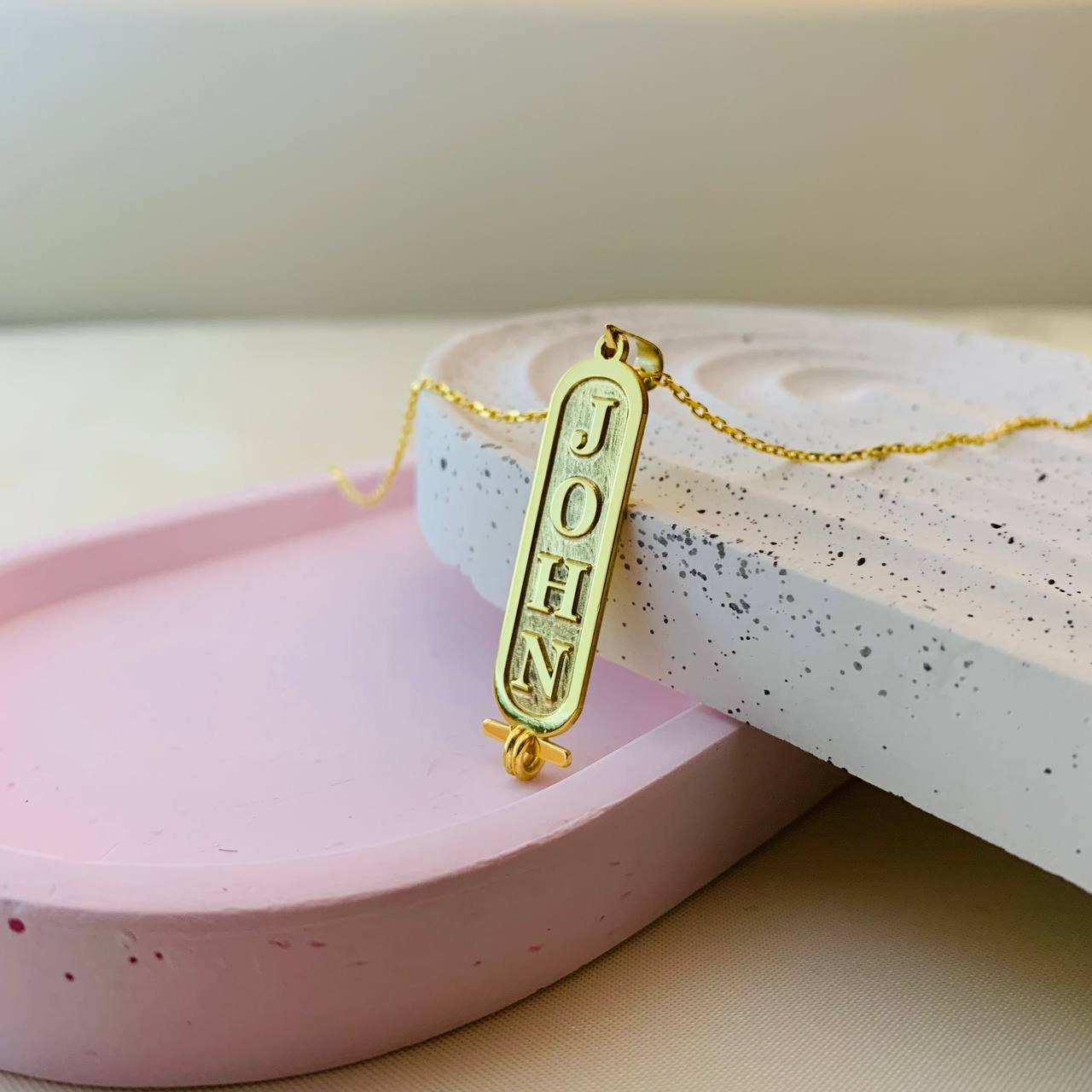 14K Gold Cartouche Name Necklace, Custom Cartouche Name Necklace, Gold Bar Necklace, Engraved Name Necklace, Filled Bar Name Necklace