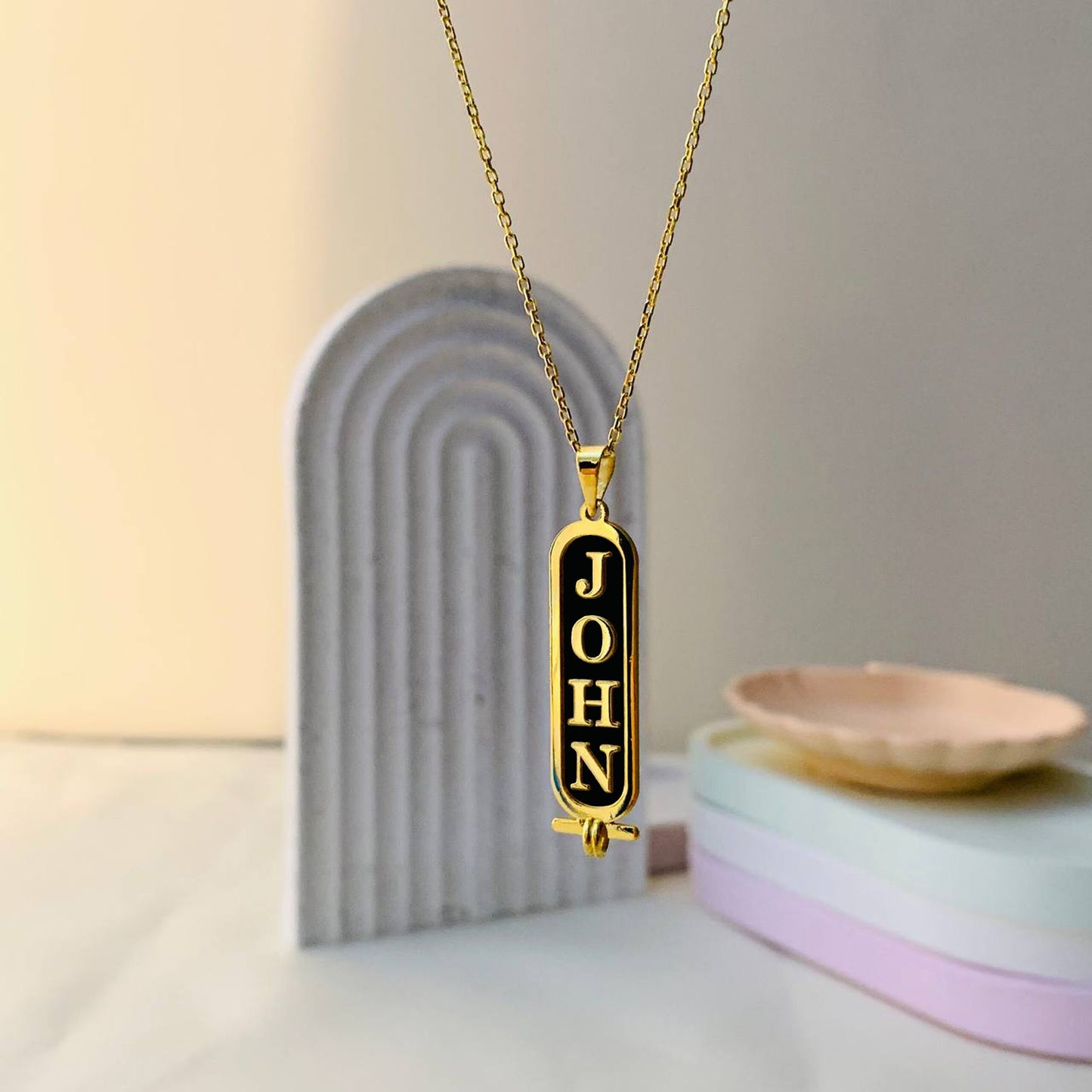 14K Gold Personalized Name Necklace, Custom Vertical Name Necklace, Engraved Name Necklace, Cartouche Bar Name Necklace, Gift for Mom