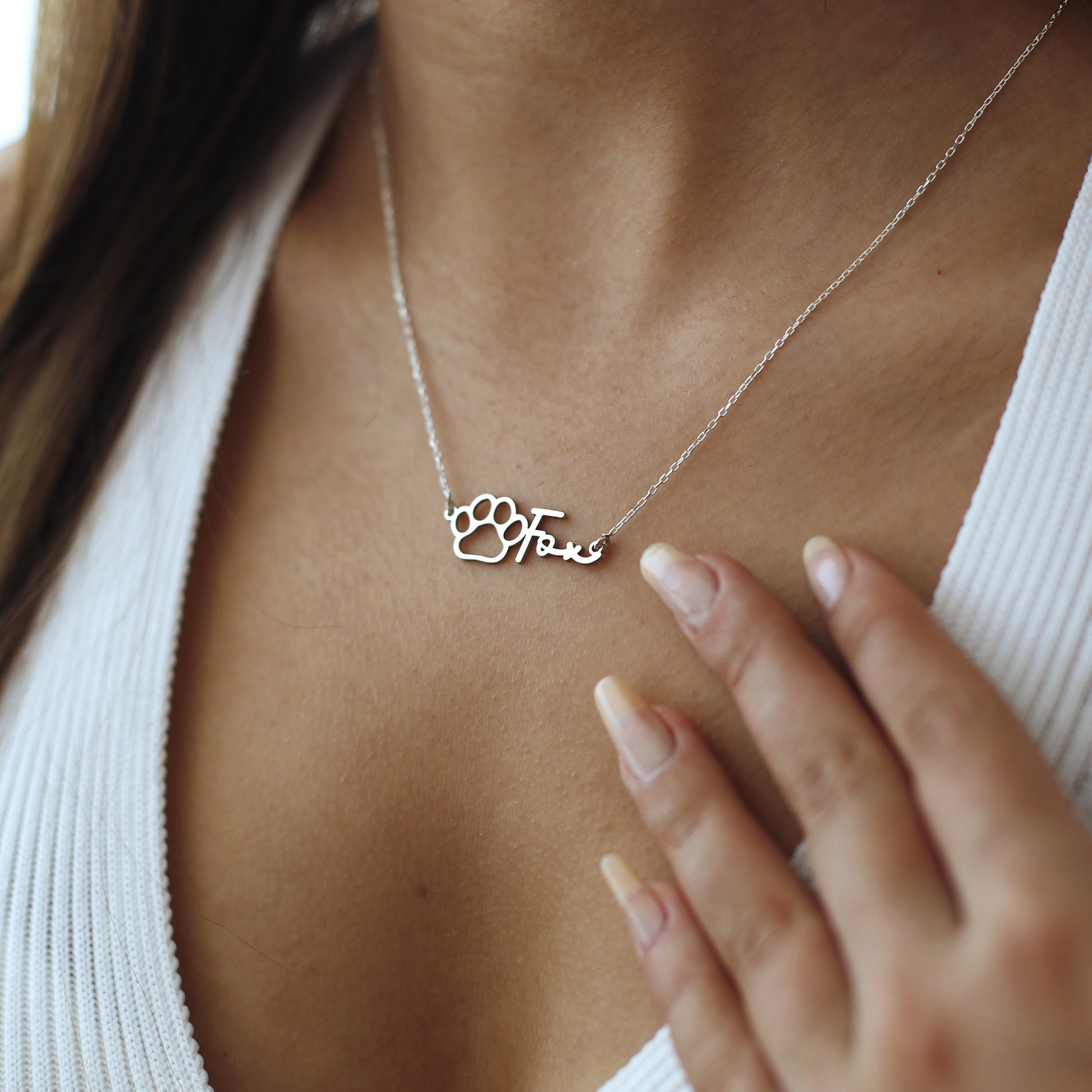 Paw Name Necklace - Pet memorial gift - Dog Name Necklace - Cat Name Necklace - Pet Name Necklace - Personalized Gift, Birthday Gift For Her