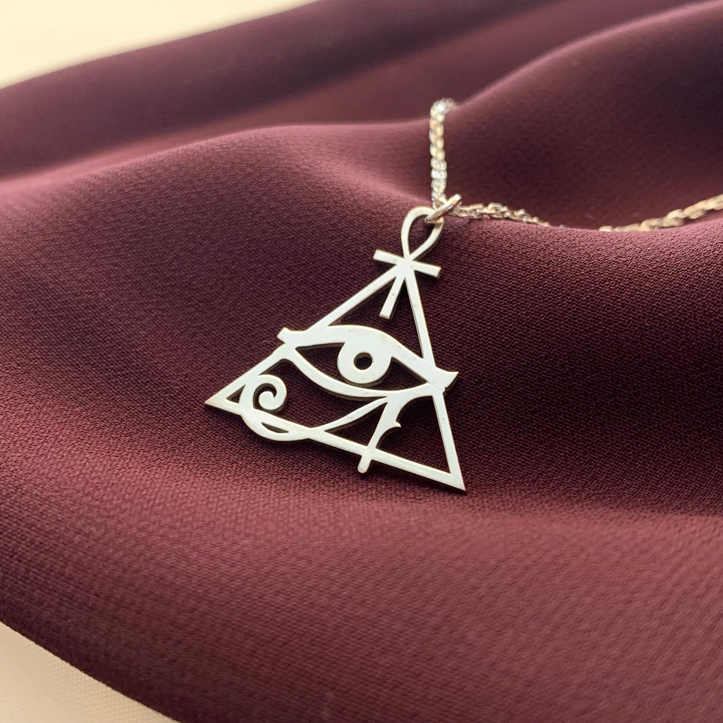 Eye Of Horus Necklace, Ankh Necklace, Egyptian Ankh Necklace, Eye of Ra Pendant, Egyptian Pyramid Necklace, Egypt Necklace, Protection Charm