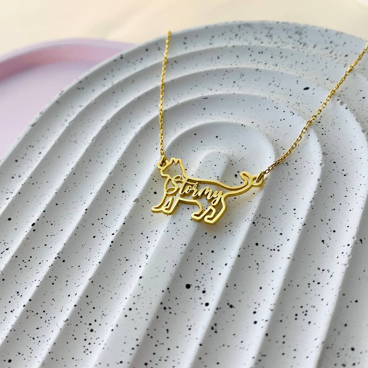 Cat Necklace, Custom Cat Name Necklace, Cat Pendant Necklace, Engraved Cat Pendant, Engraved Pet Charm Necklace, Animal Pet Memorial Gift
