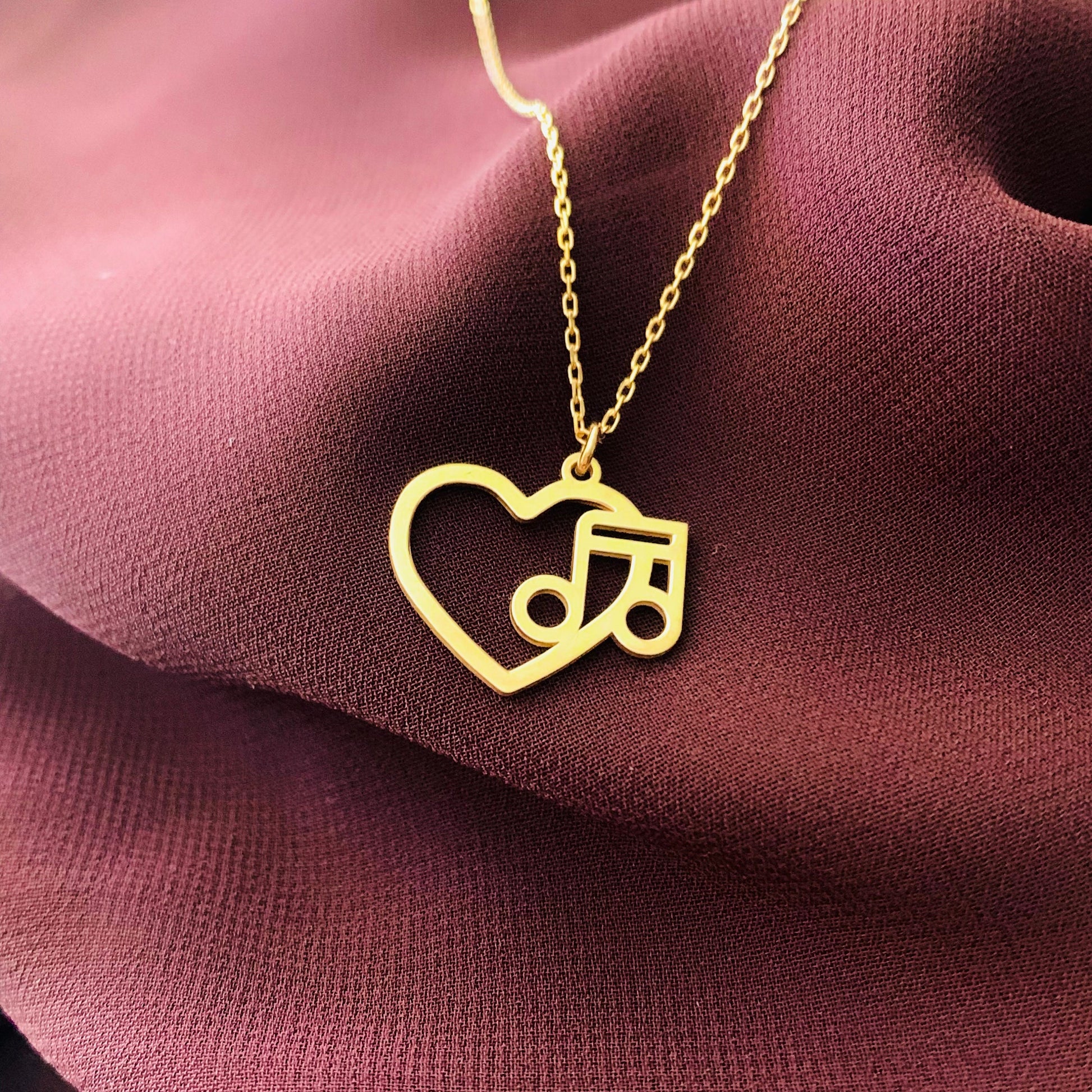 Music Note Necklace, Dainty Heart with Music Note Necklace, Eighth Note Charm, Musician Gifts, Heart Necklace, gift for musician
