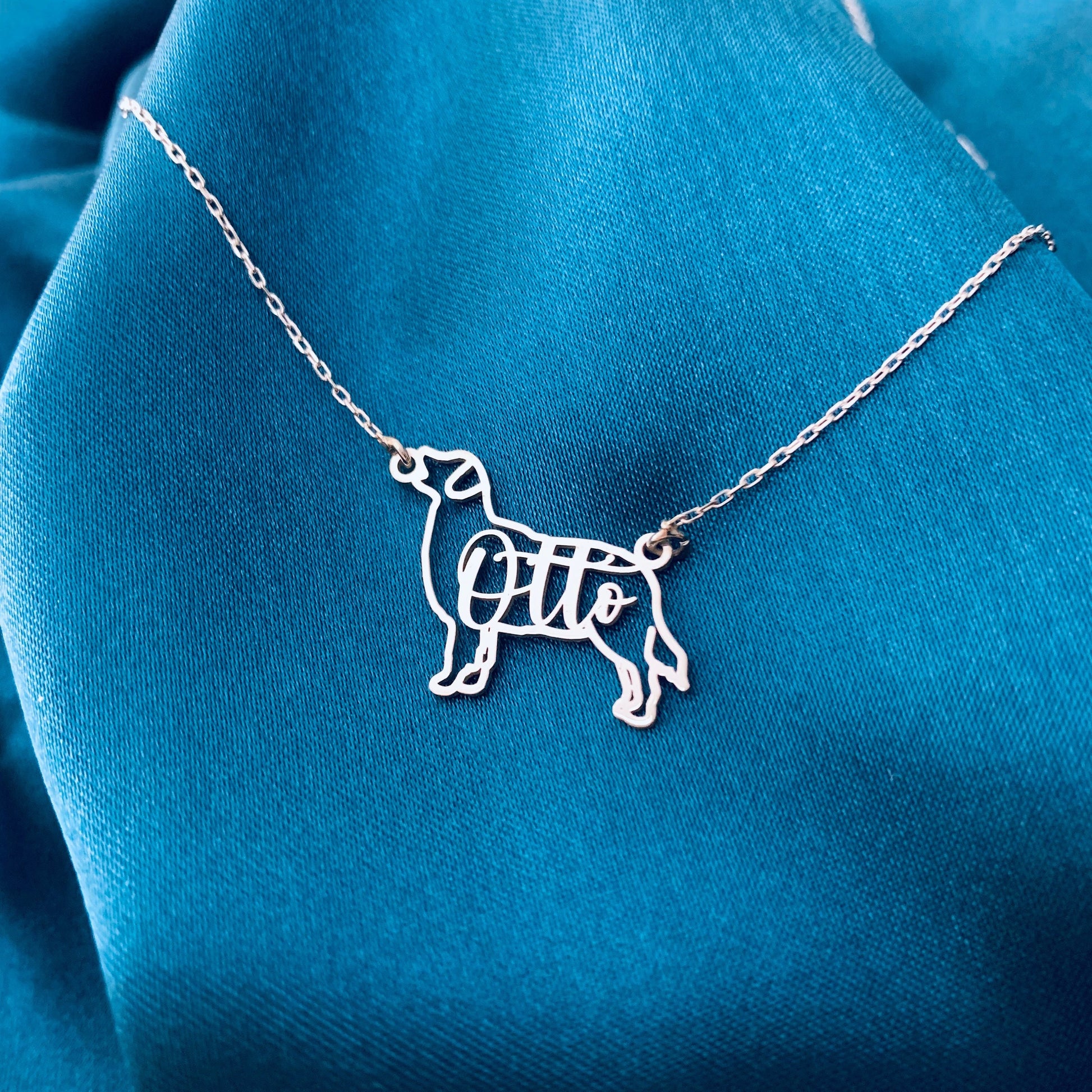 Golden Retriever Dog Silhouette Necklace with Name