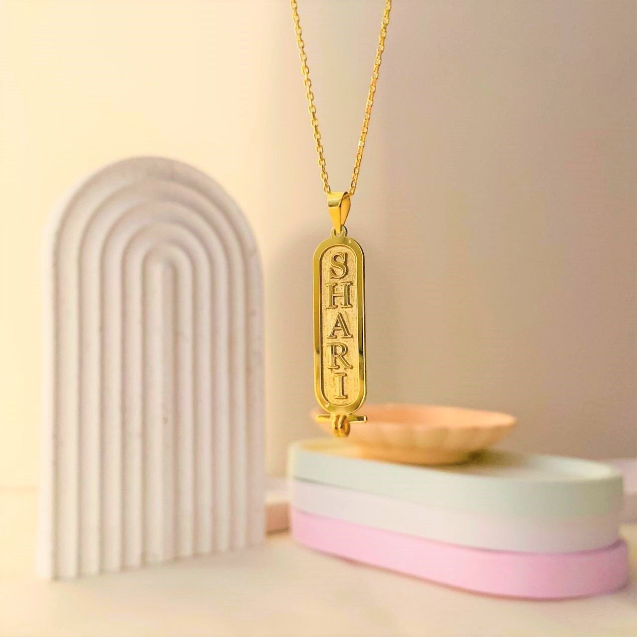 14K Gold Cartouche Name Necklace