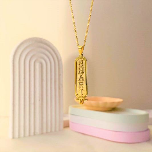 14K Gold Cartouche Name Necklace