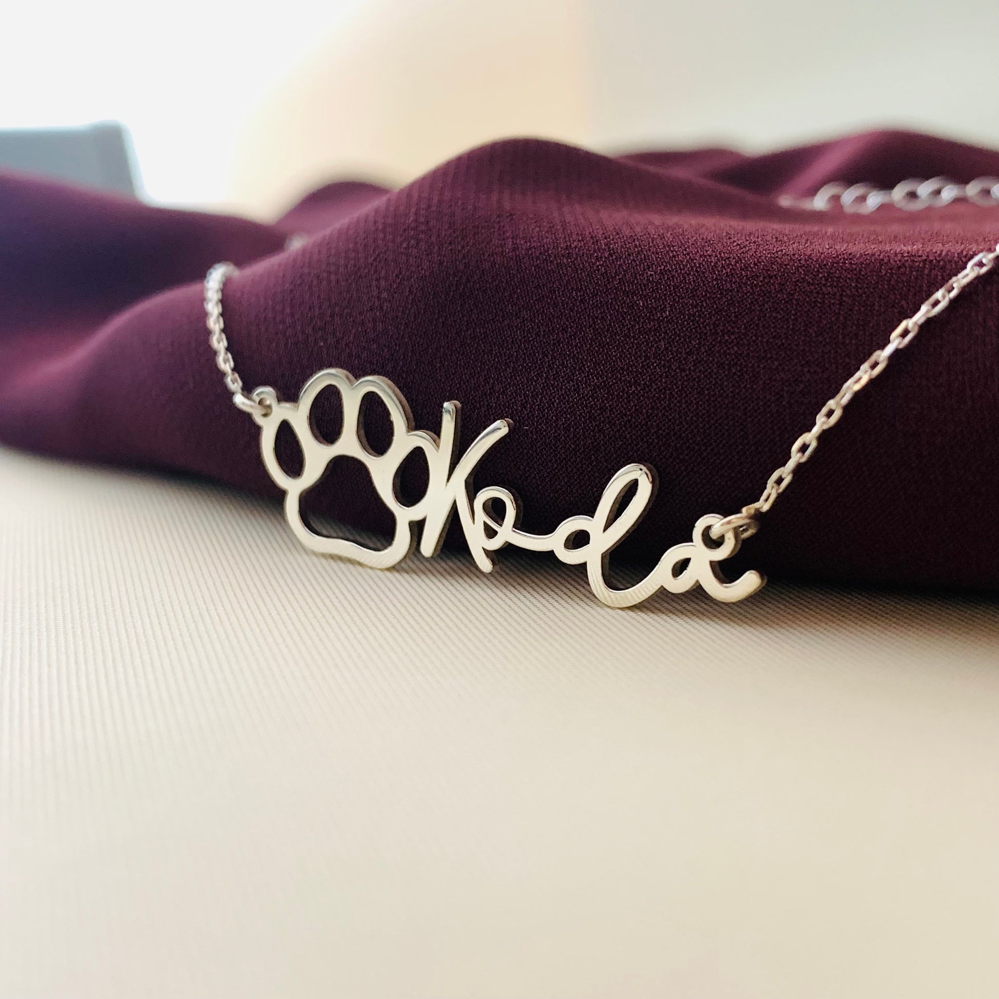 Paw Name Necklace, Pet Personalized Gift, Dog Name Necklace, 925 Sterling Silver Paw Necklace With Name , Pet Memorial Necklace
