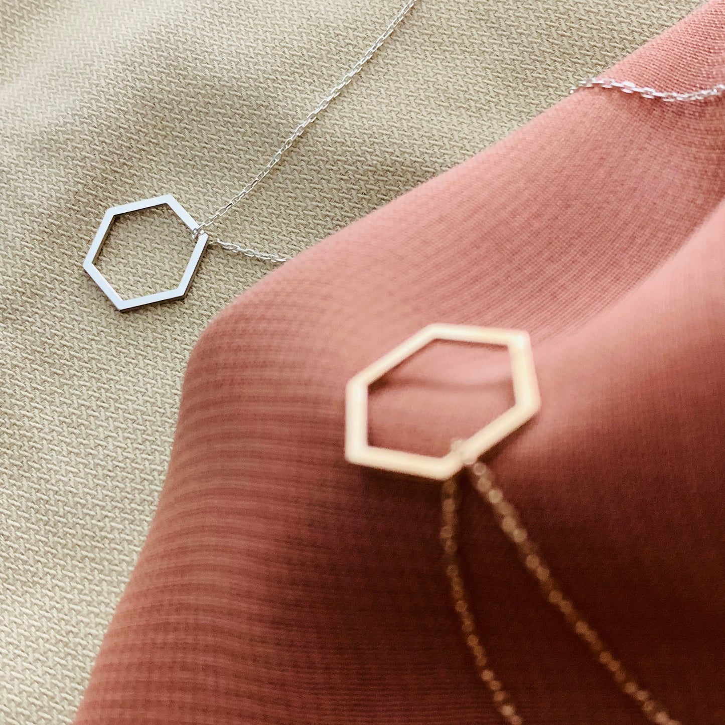 Dainty Hexagon Pendant, Simple Silver Hexagon Necklace, Honeycomb Necklace, Geometric Necklace, Layered Necklace, 14K Gold Hexagon Necklace