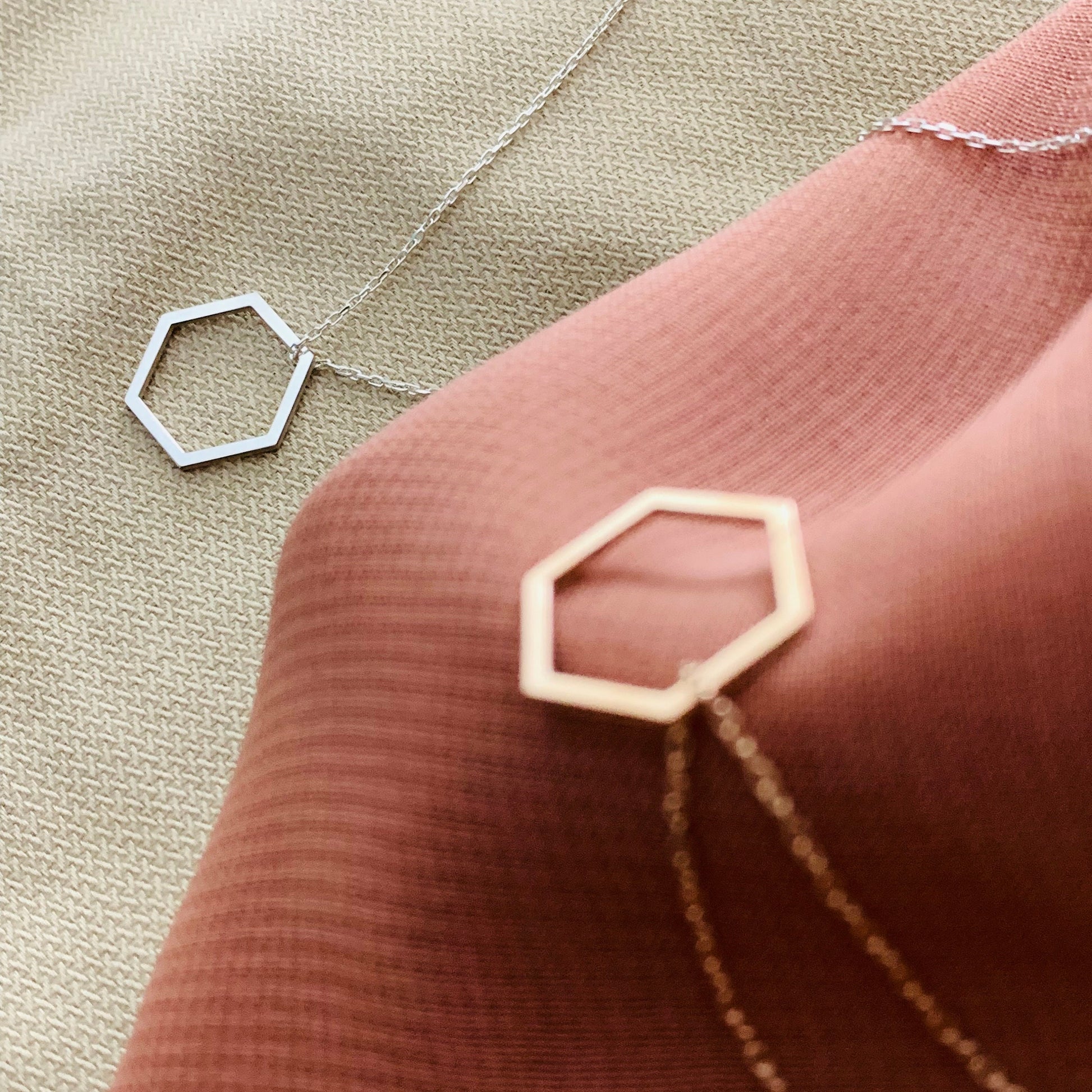 Dainty Hexagon Pendant, Simple Silver Hexagon Necklace, Honeycomb Necklace, Geometric Necklace, Layered Necklace, 14K Gold Hexagon Necklace
