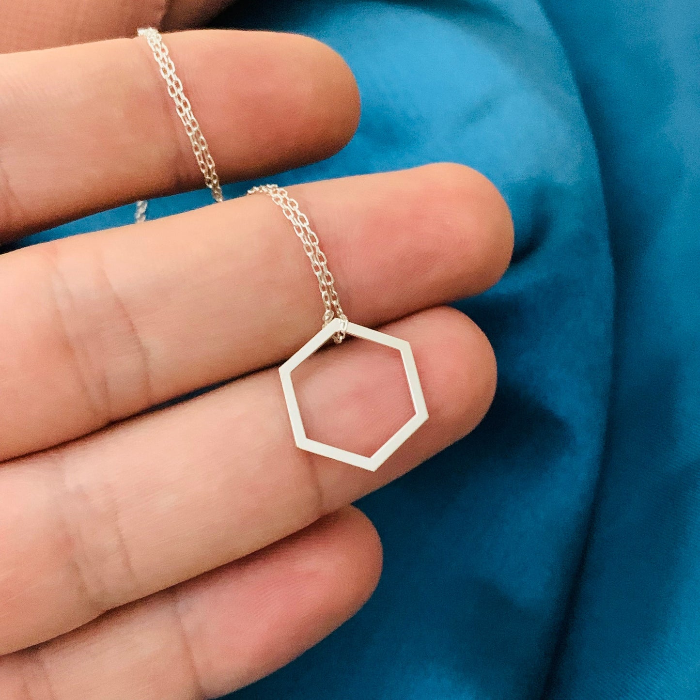 Dainty Hexagon Pendant, Simple Silver Hexagon Necklace, Honeycomb Necklace, Geometric Necklace, Layered Necklace, 14K Gold Hexagon Necklace