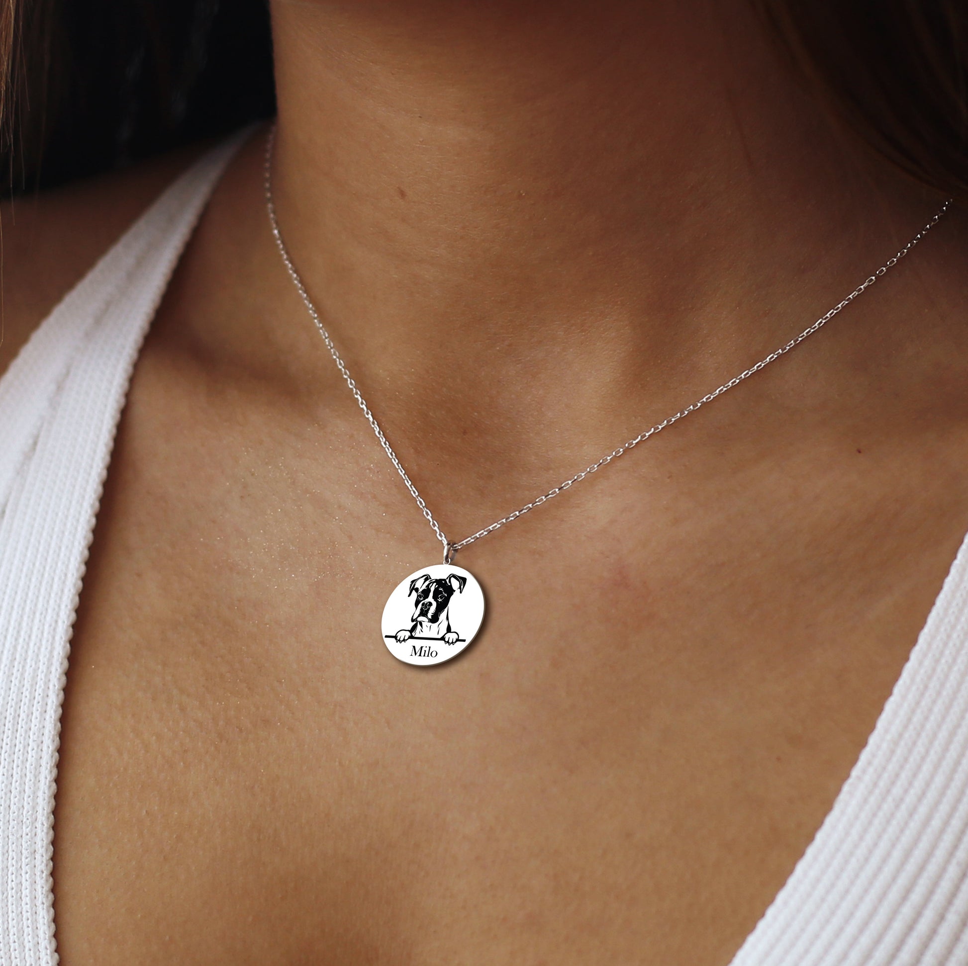 Dog Portrait Necklace, Dog Name Necklace, Custom Dog Necklace, Dog Memorial Necklace, Personalized Dog Mom Gift, Dog Silhouette Necklace