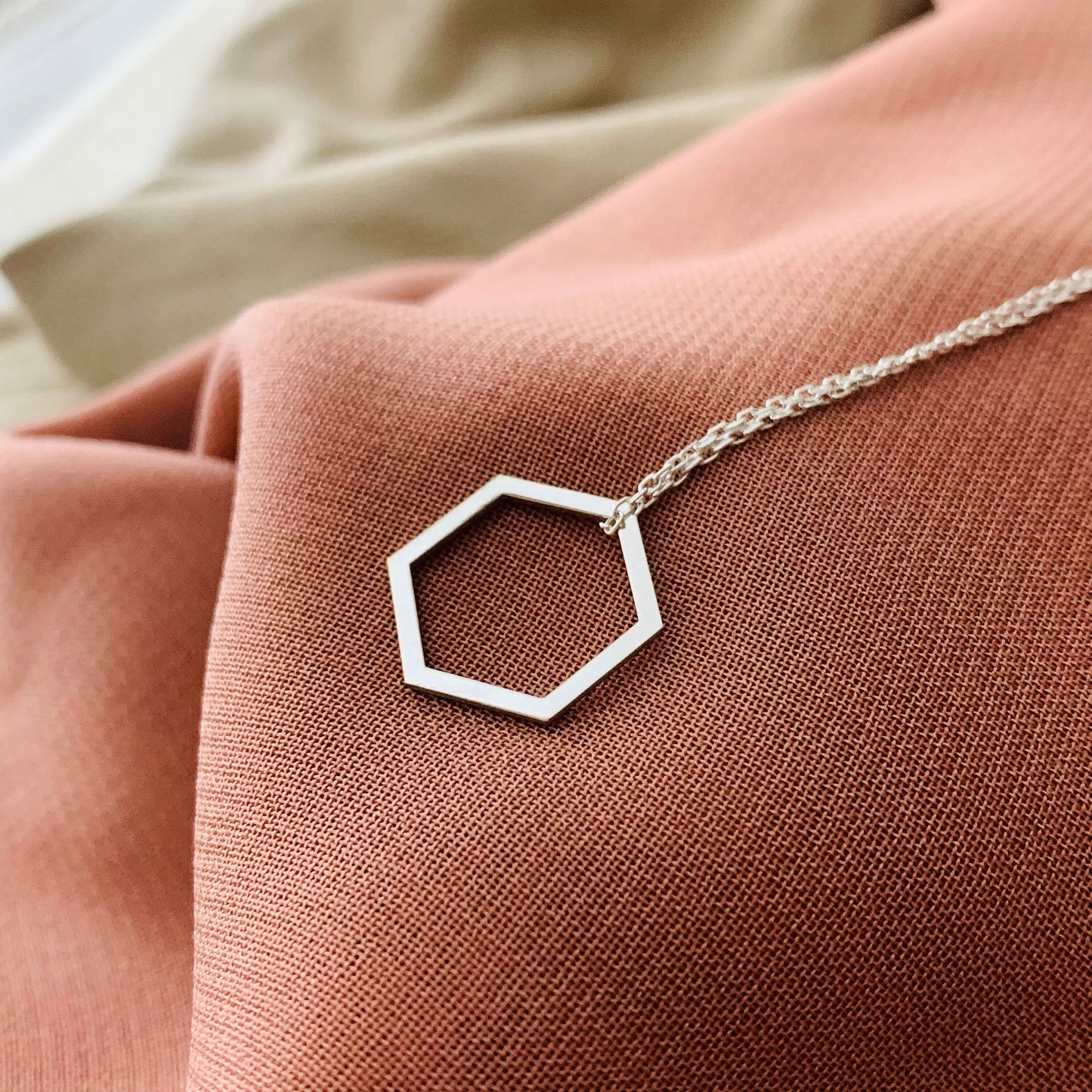 Dainty Hexagon Pendant, Simple Silver Hexagon Necklace, Honeycomb Necklace, Geometric Necklace, Layered Necklace, 14K Gold Hexagon Necklace