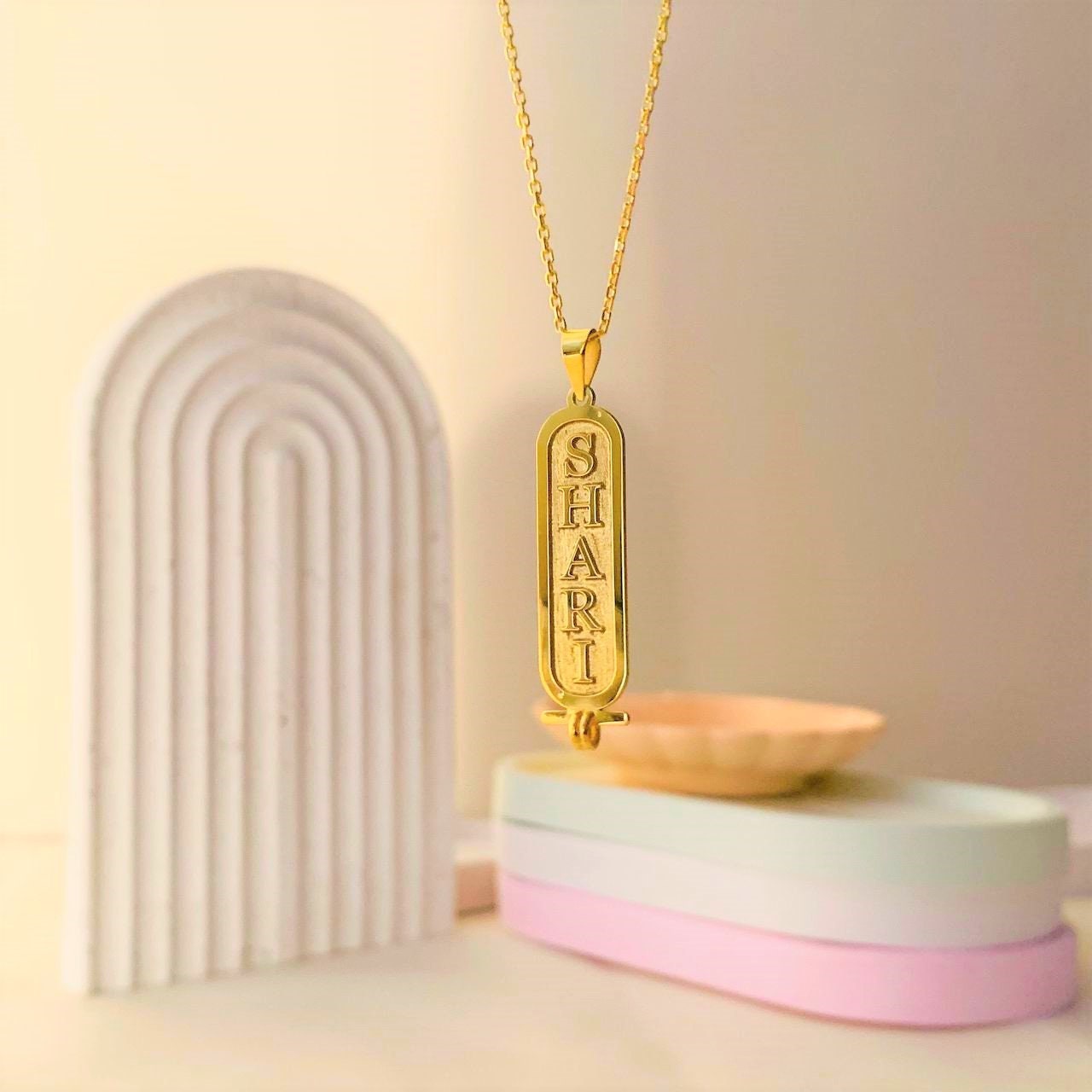 Custom Double - Sided Name Necklace, Double Sided Name Necklace for Couples, Name Necklace for Best Friends, Cartouche Bar Name Necklace
