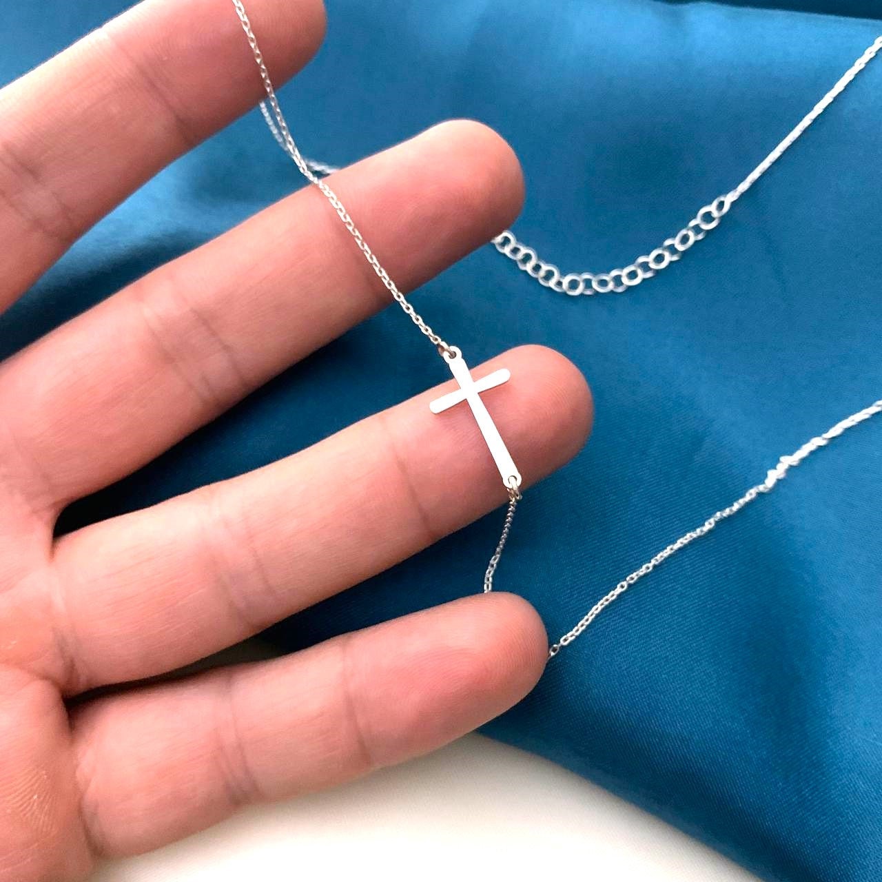 Cross Necklace, Sideways Cross Necklace, Sterling Silver Cross Necklace, Cross Necklace for Women, Christian Necklace, Religious Jewelry