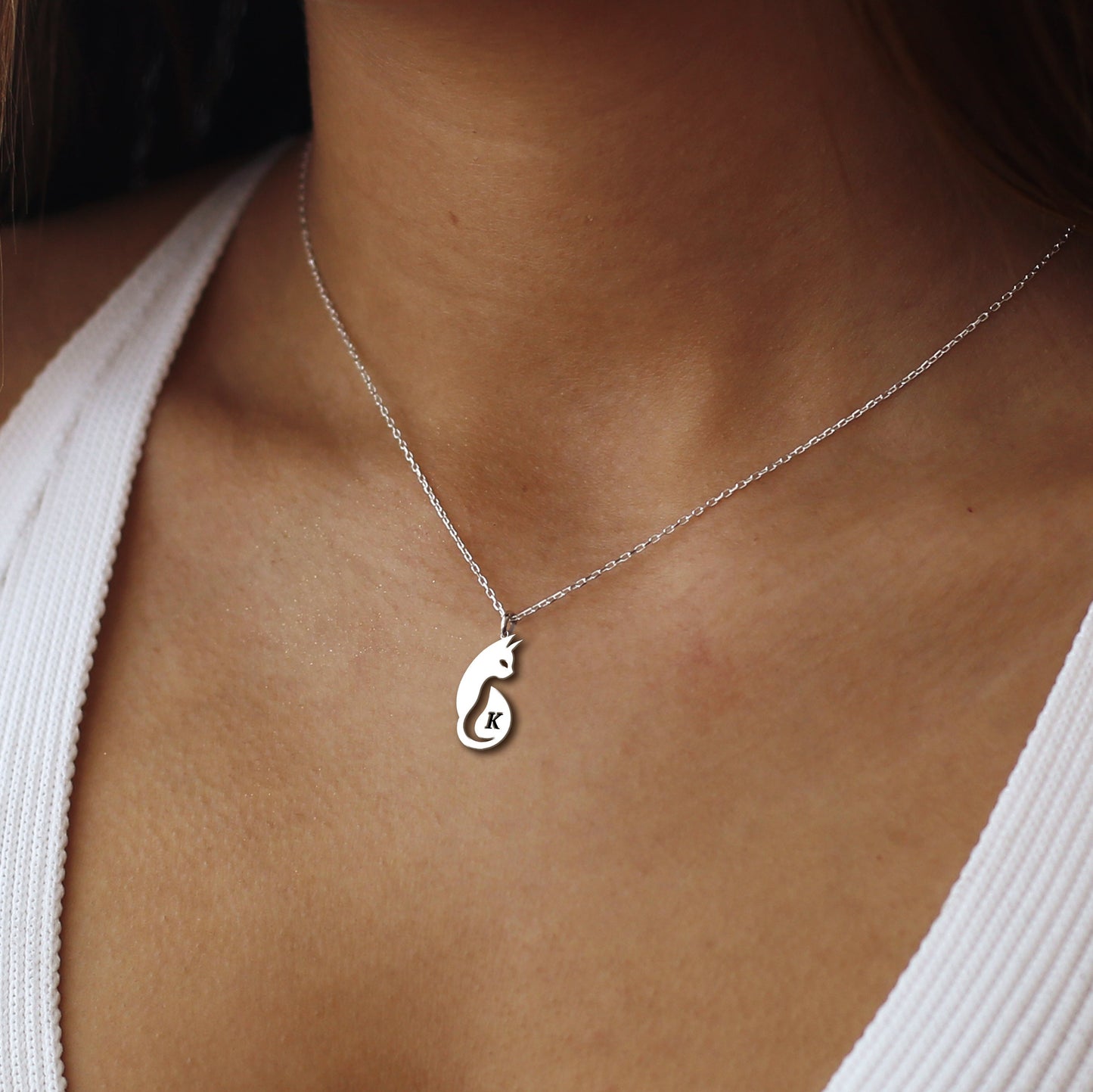 Cat Necklace, Personalized Cat Silhouette Necklace, Engraved Cat Silhouette Jewelry, Cat Memorial Gift, Cat Lovers Necklace, Cat Mom Gift