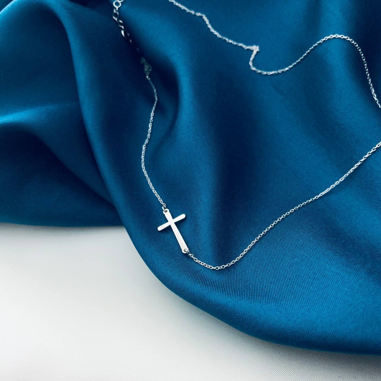 Cross Necklace, Sideways Cross Necklace, Sterling Silver Cross Necklace, Cross Necklace for Women, Christian Necklace, Religious Jewelry