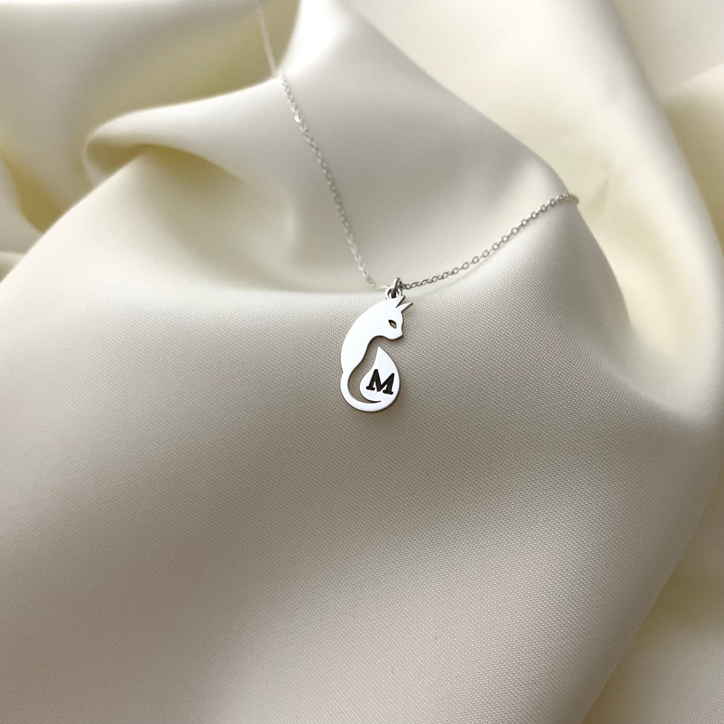 Cat Necklace, Personalized Cat Silhouette Necklace, Engraved Cat Silhouette Jewelry, Cat Memorial Gift, Cat Lovers Necklace, Cat Mom Gift