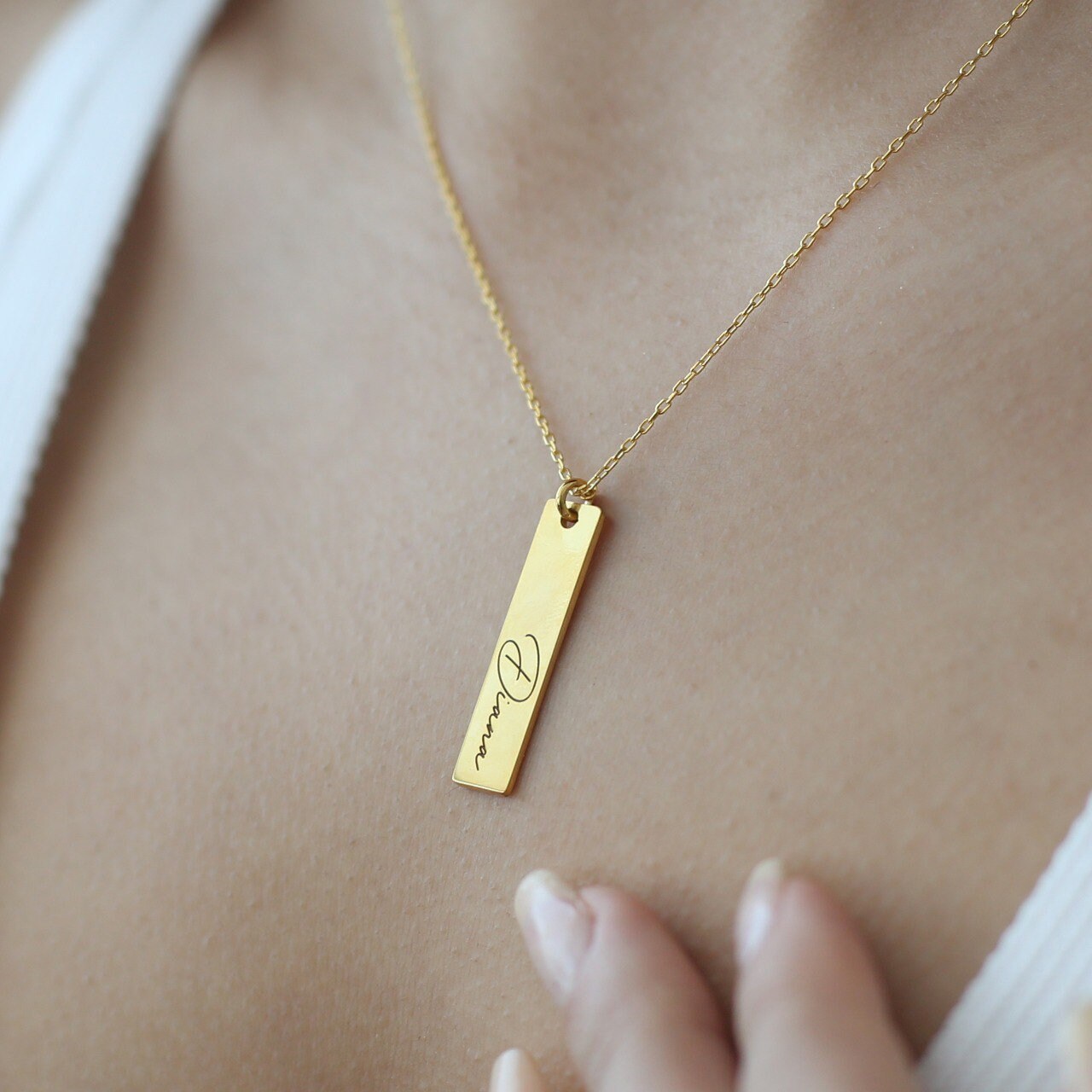 Personalized Bar Silver Name Necklace, Bar Necklace for Women, Mini Bar Necklace for Initials, Nameplate, Date Bar Necklace, Birthday Gift